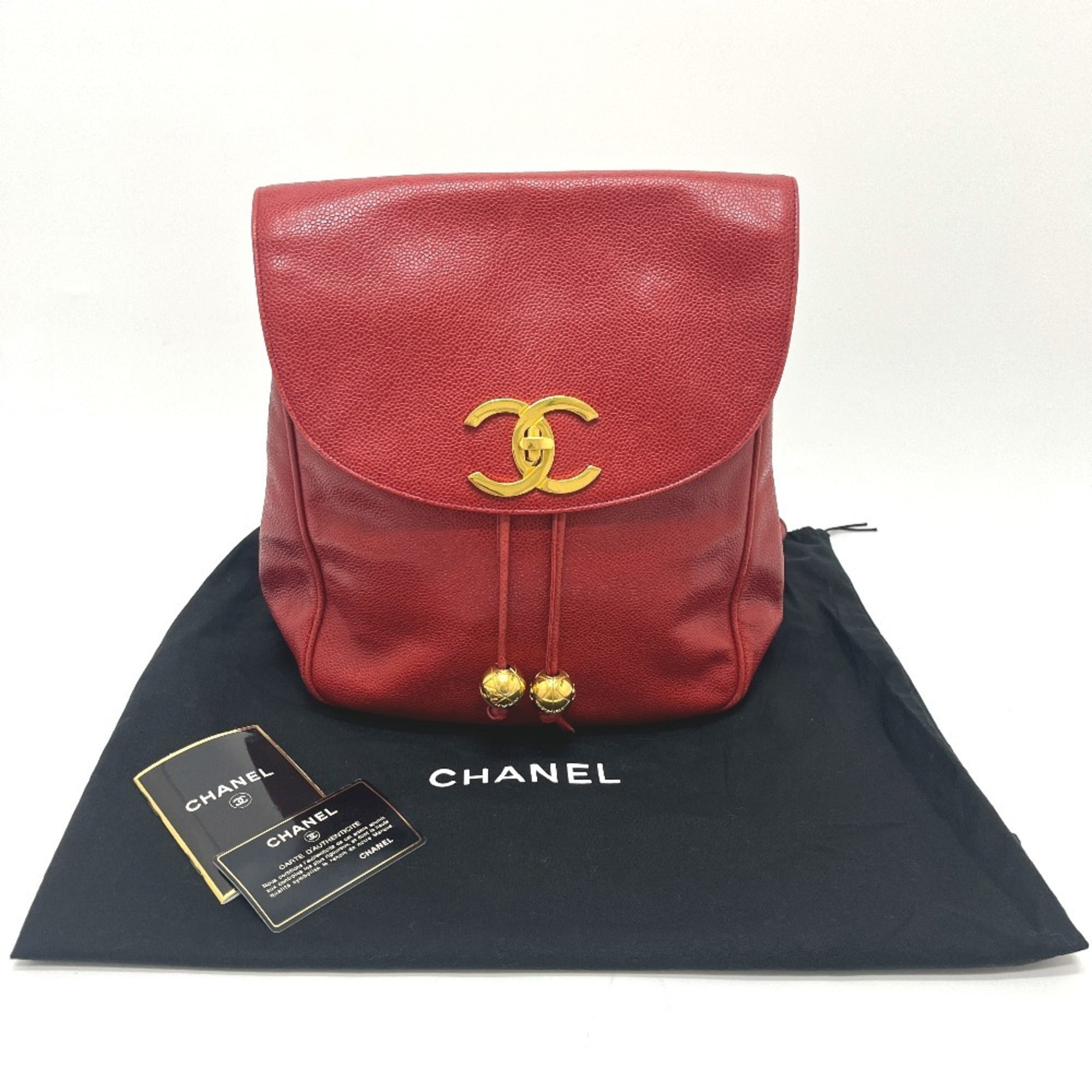 Chanel Red Color Grained Calfskin Backpack (Pre-Owned)