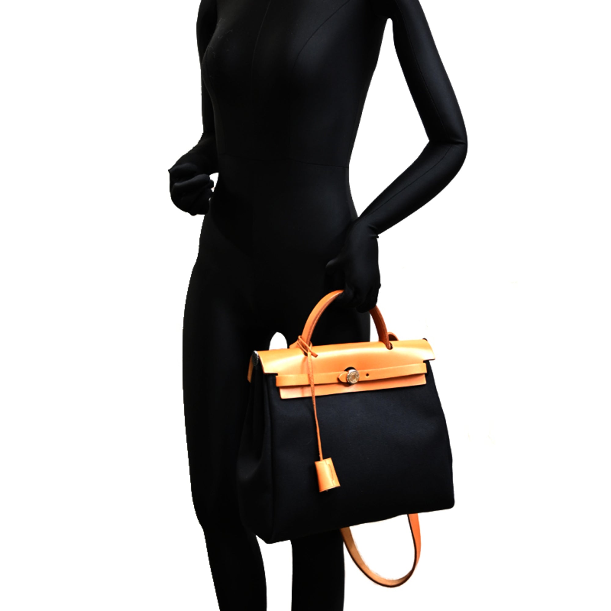 Hermes Beige Black Toile Officier Handbag Shoulder Bag (Pre-Owned)