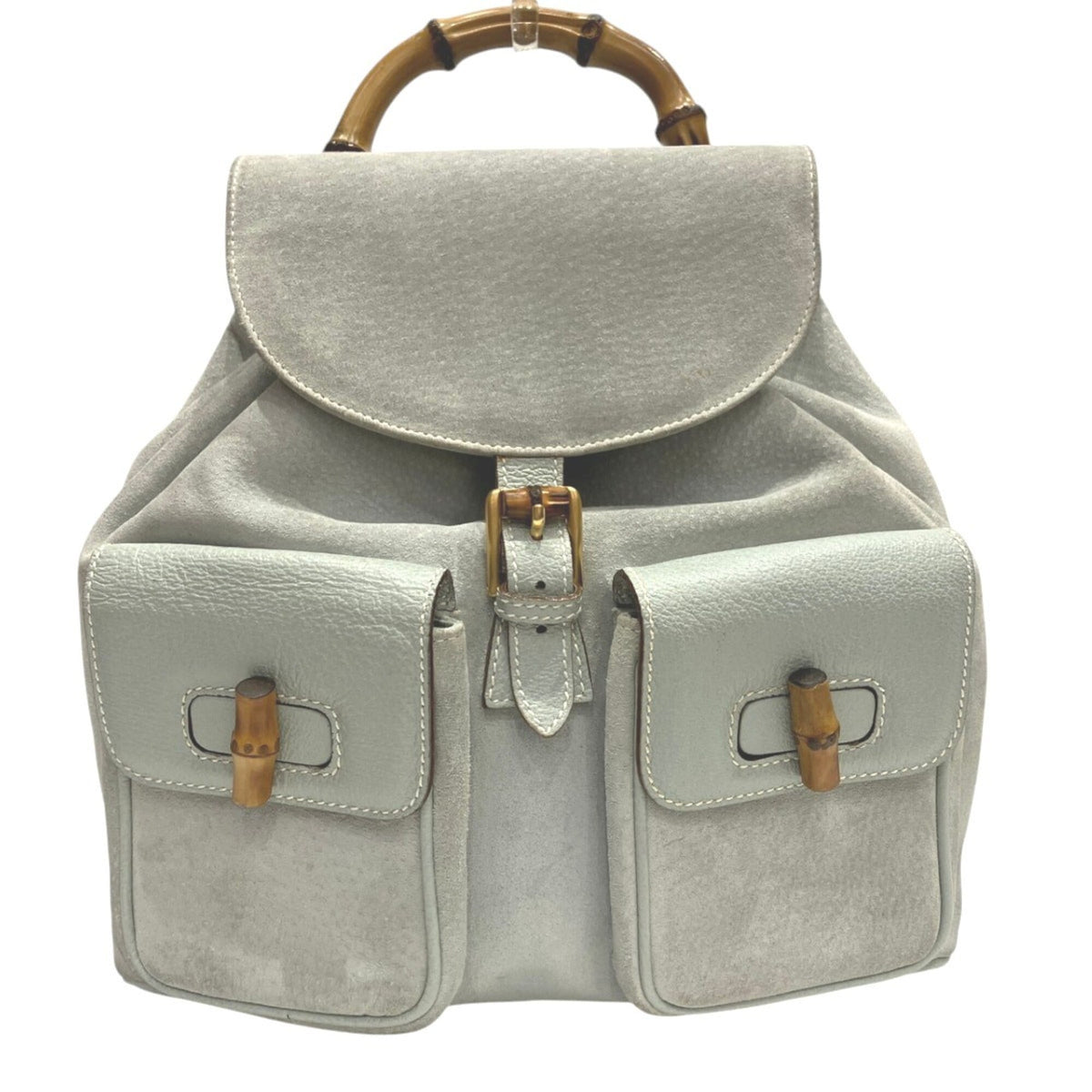 Gucci Blue Bamboo Suede Leather Backpack (Pre-Owned)