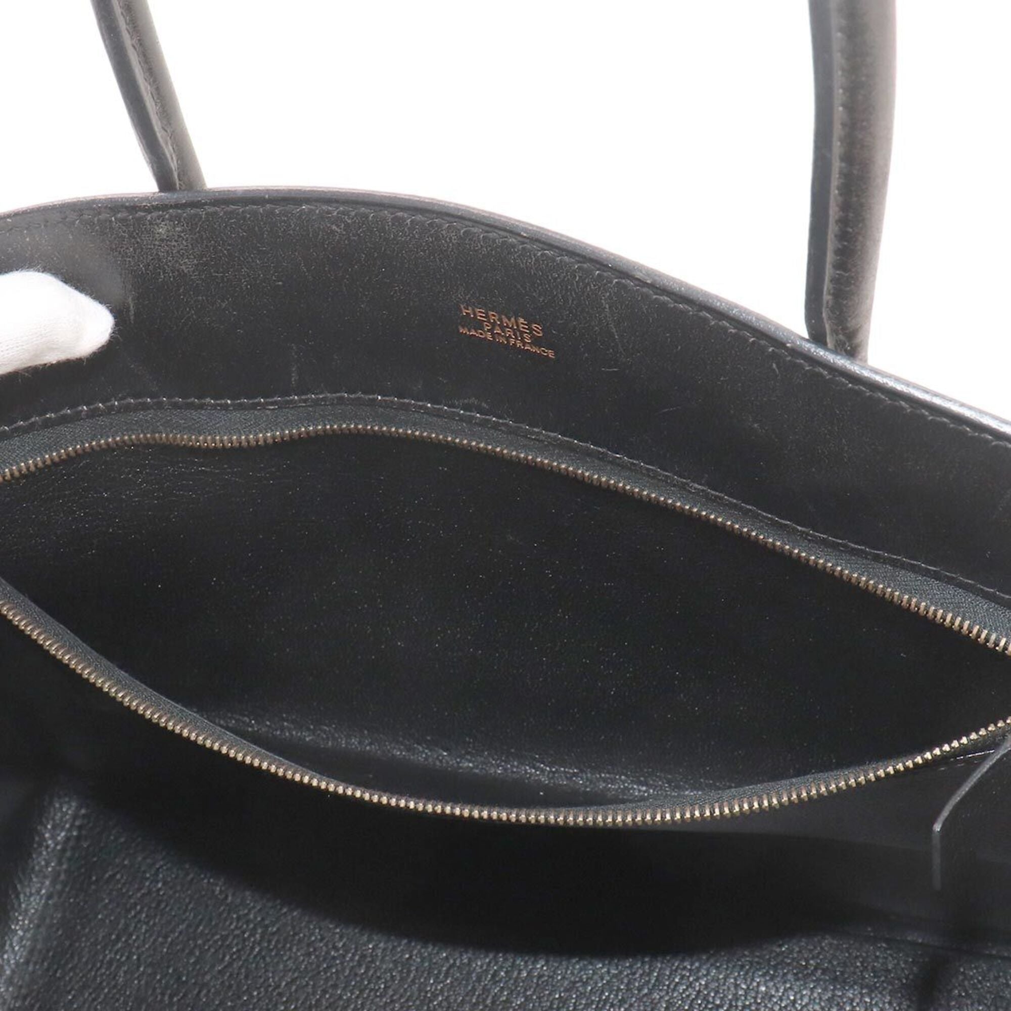 Hermes Black White Box Calf Leather Handbag (Pre-Owned)