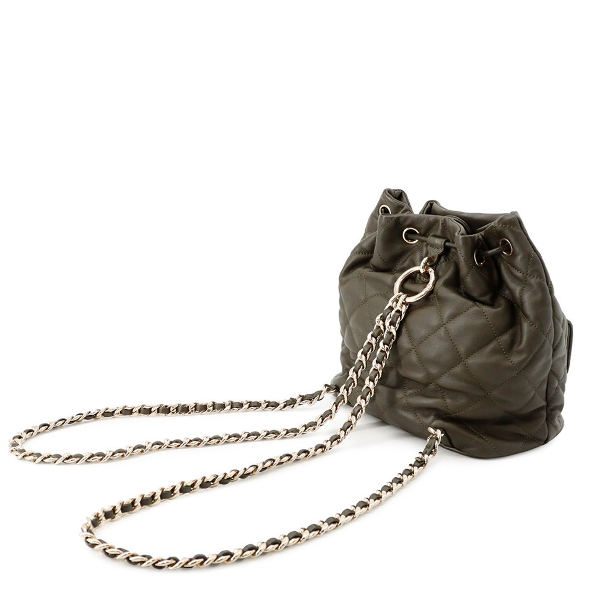 Chanel Matelasse Khaki Leather Handbag (Pre-Owned)