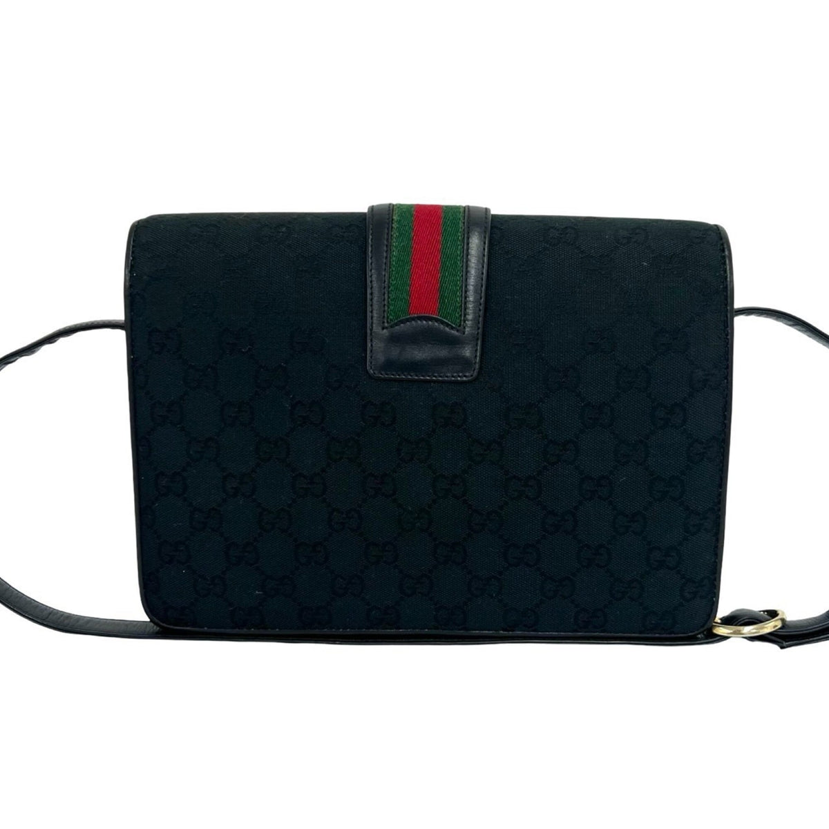 Gucci Black Green Red Color Canvas Leather Pochette Shoulder Bag (Pre-Owned)