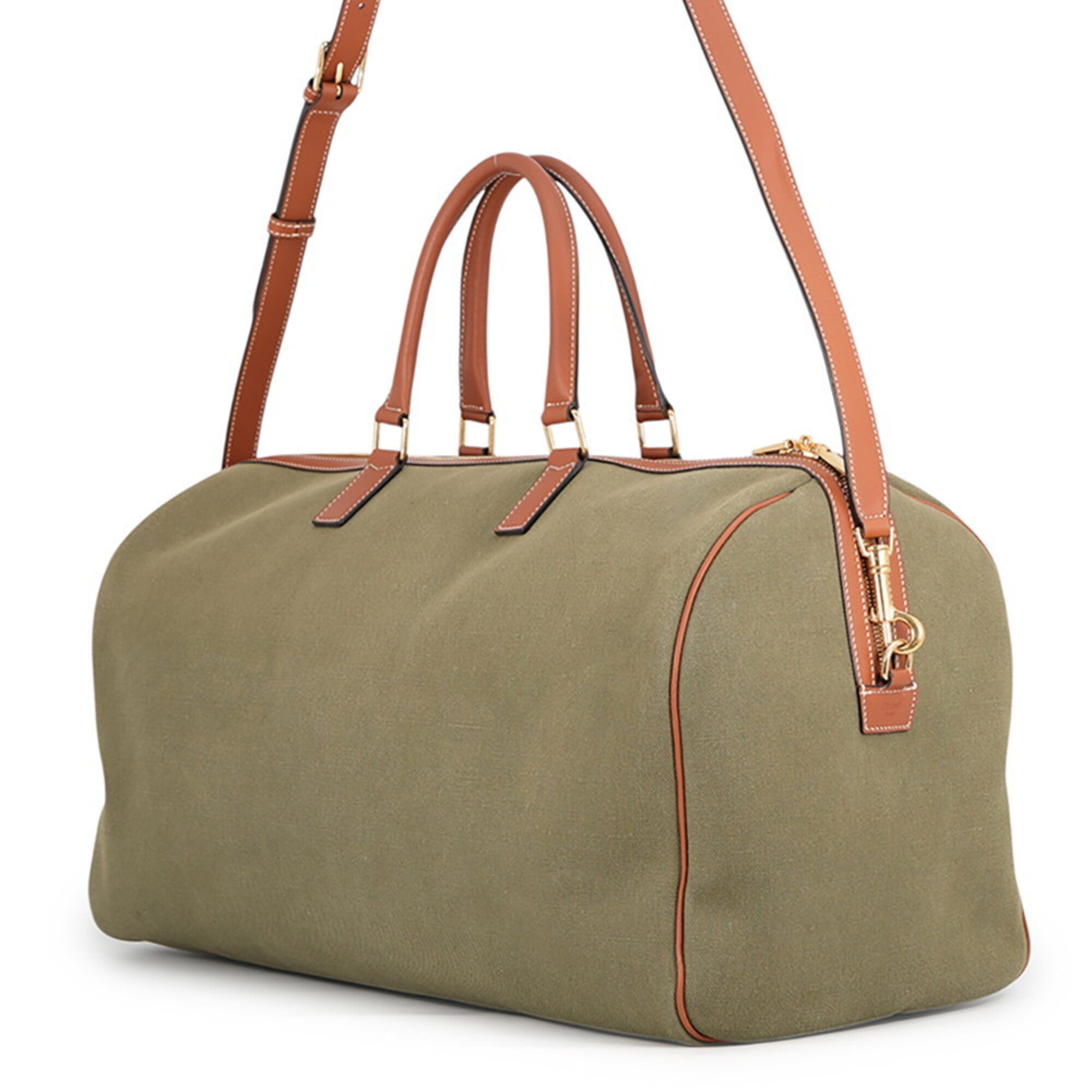 Celine Brown Khaki Canvas Leather Boston Bag (Pre-Owned)
