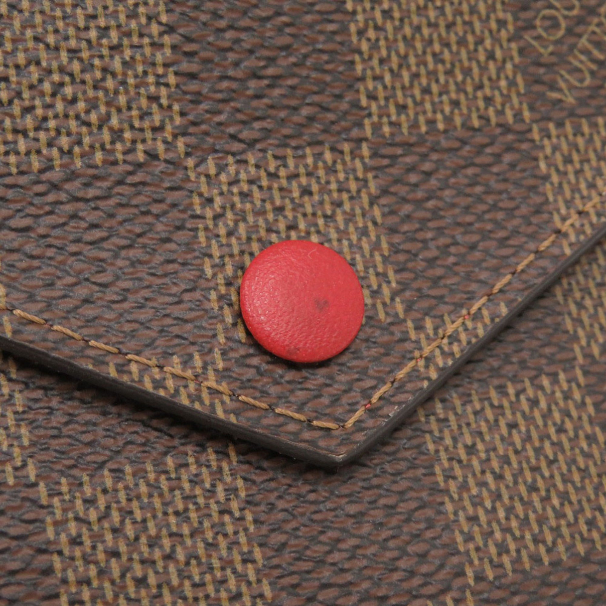 Louis Vuitton Brown Damier Canvas Red Color Damier Canvas Wallet (Tri-Fold) (Pre-Owned)