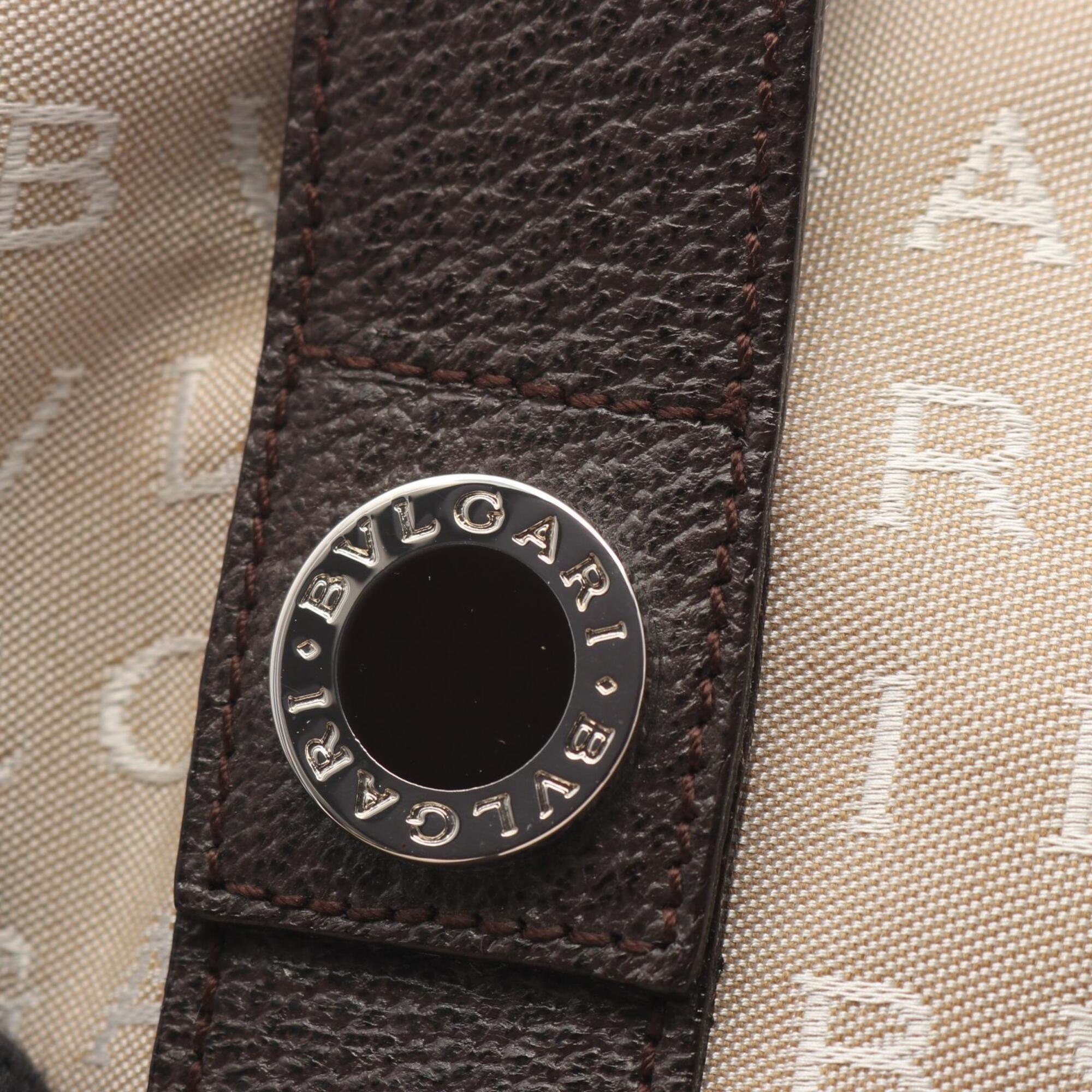 Bvlgari Beige Brown Canvas Leather Handbag Tote Bag (Pre-Owned)