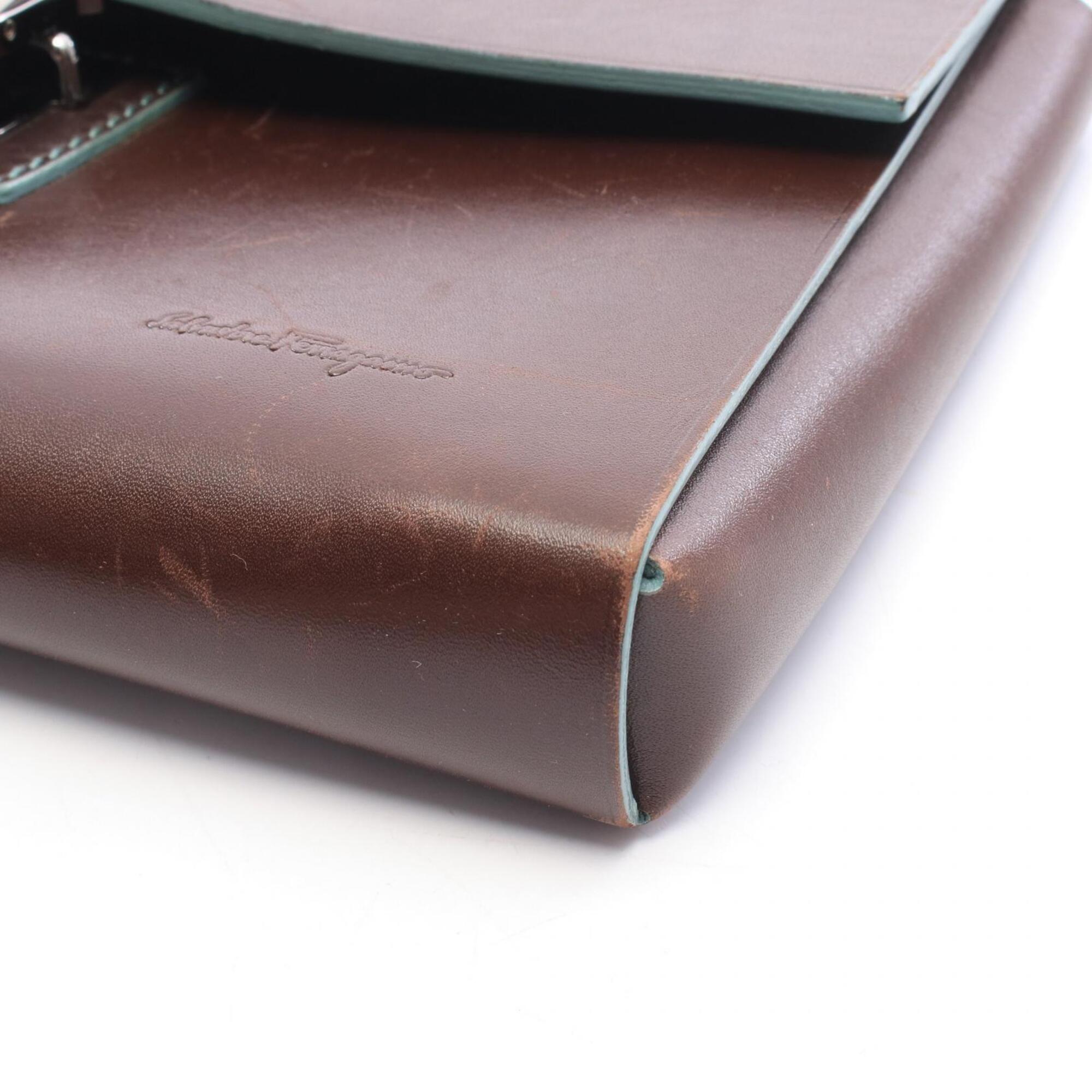 Salvatore Ferragamo Brown Leather Clutch Bag Handbag (Pre-Owned)