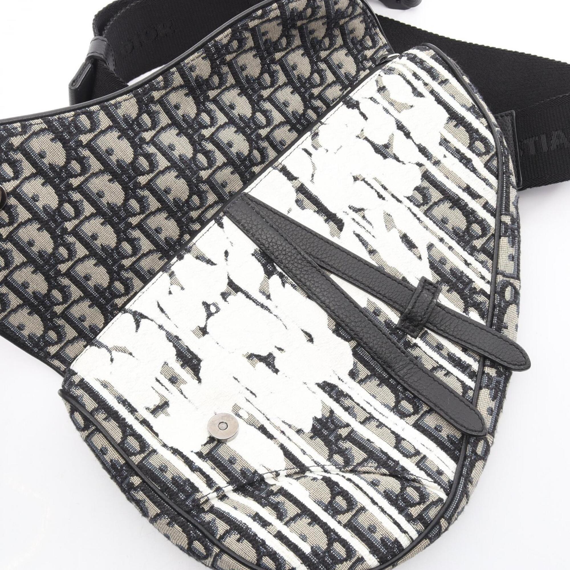 Christian Dior Black Navy White Canvas Leather Fanny Pack Sling Bag (Pre-Owned)