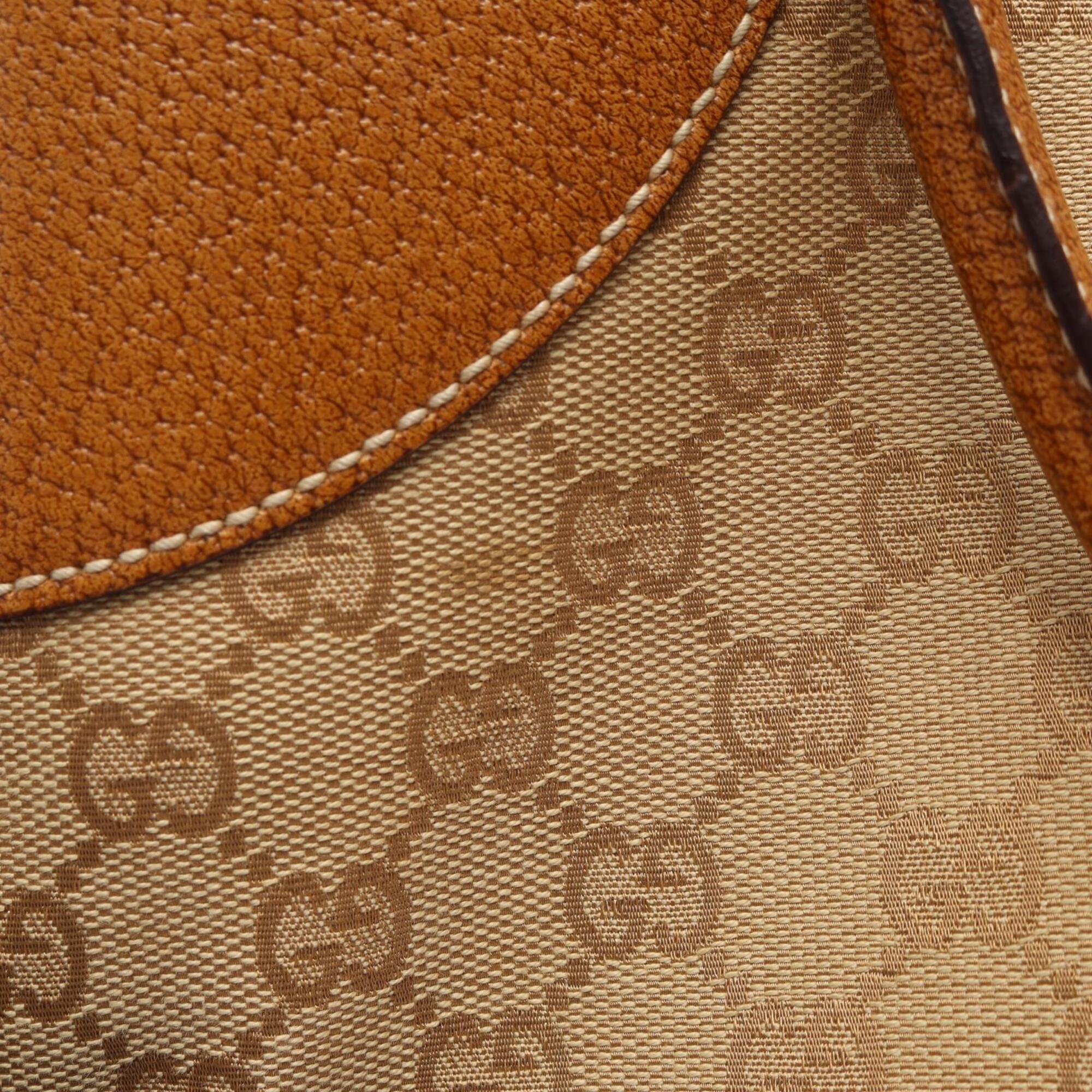 Gucci Beige Brown Canvas Leather Handbag Tote Bag (Pre-Owned)