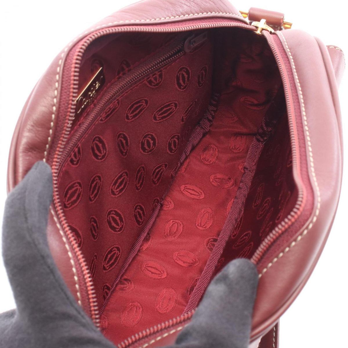 Cartier Bordeaux Leather Handbag Shoulder Bag (Pre-Owned)