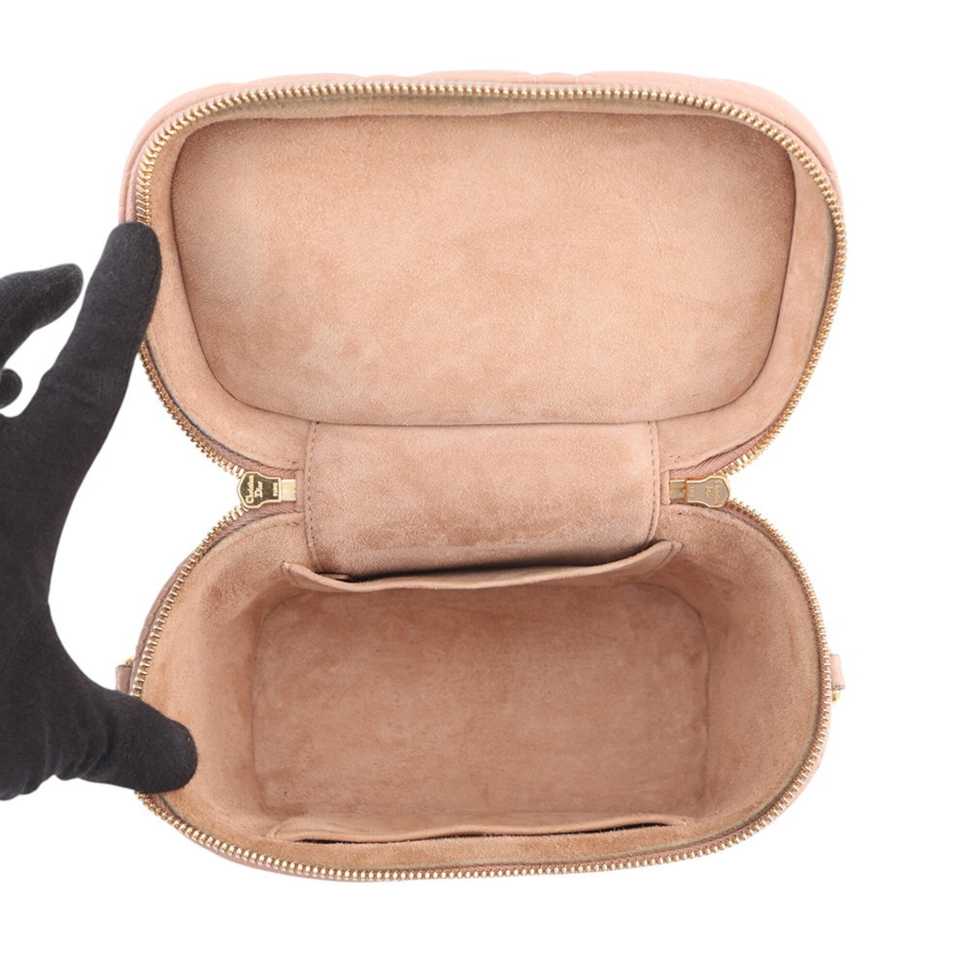 Christian Dior Pink Beige Leather Handbag Vanity Bag (Pre-Owned)