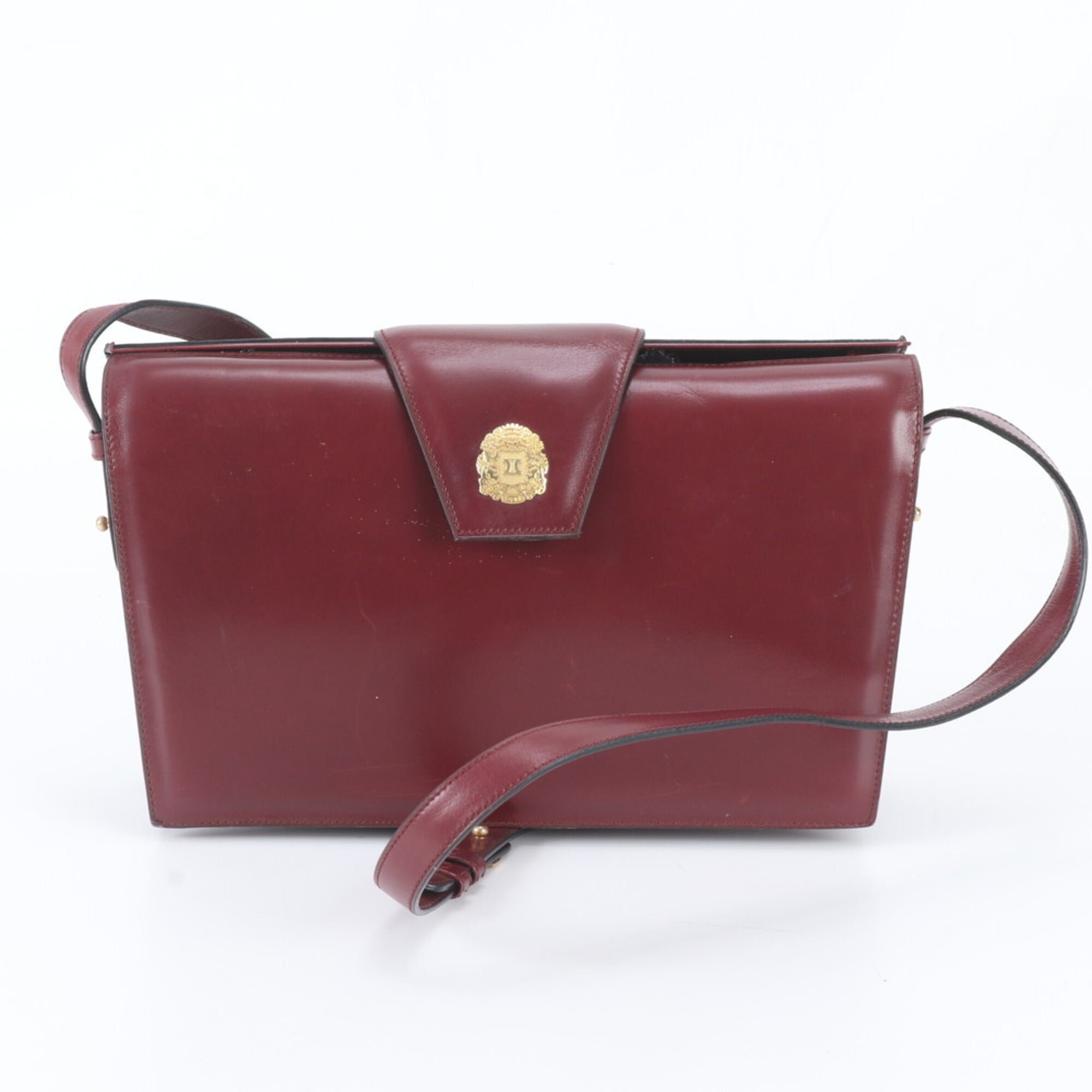 Celine Red Color Wine Leather Shoulder Bag (Pre-Owned)
