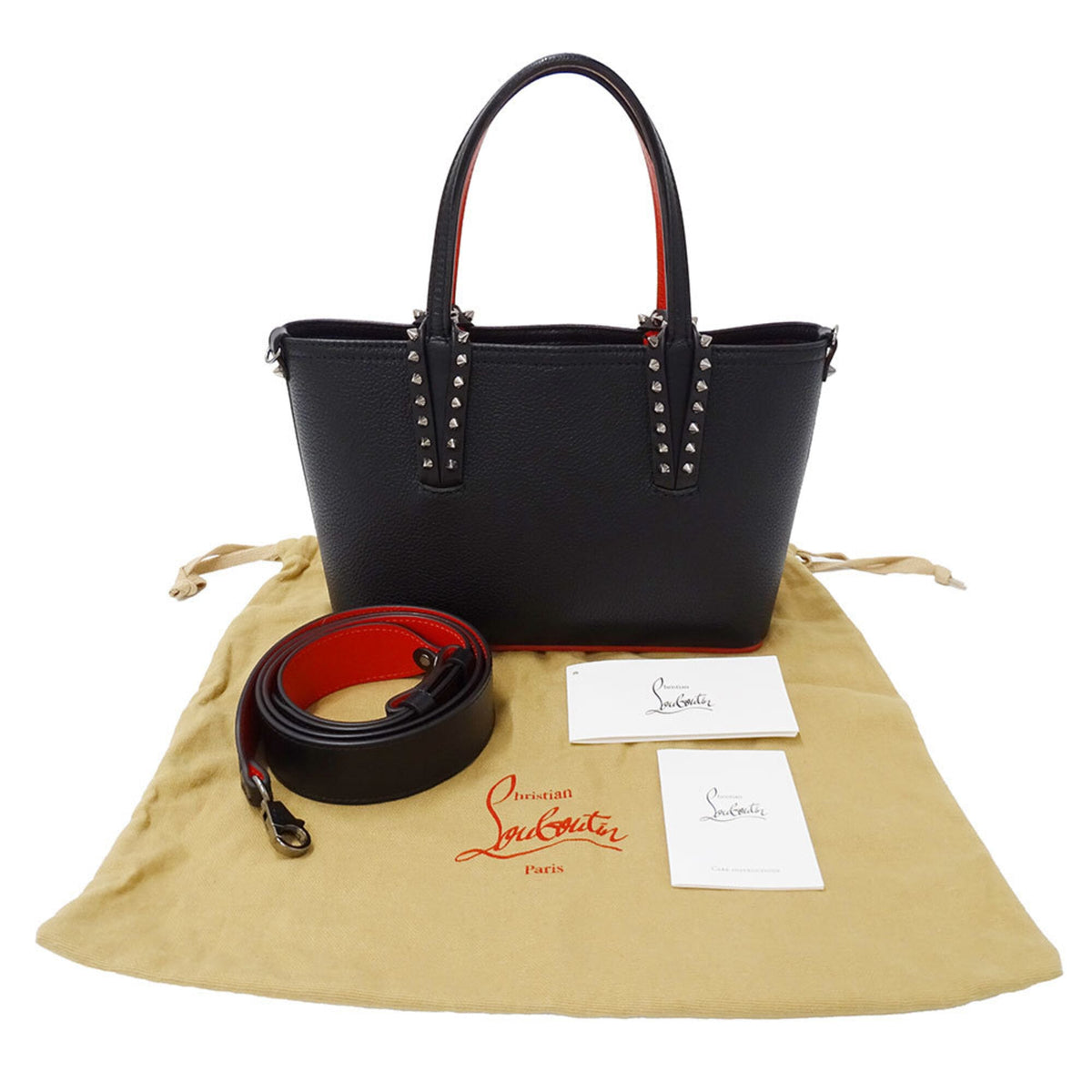 Christian Louboutin Black Red Color Leather Handbag Shoulder Bag (Pre-Owned)