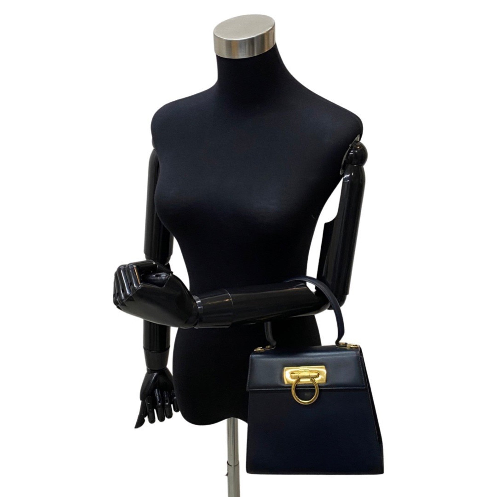 Salvatore Ferragamo Gancini Navy Leather Shoulder Bag (Pre-Owned)