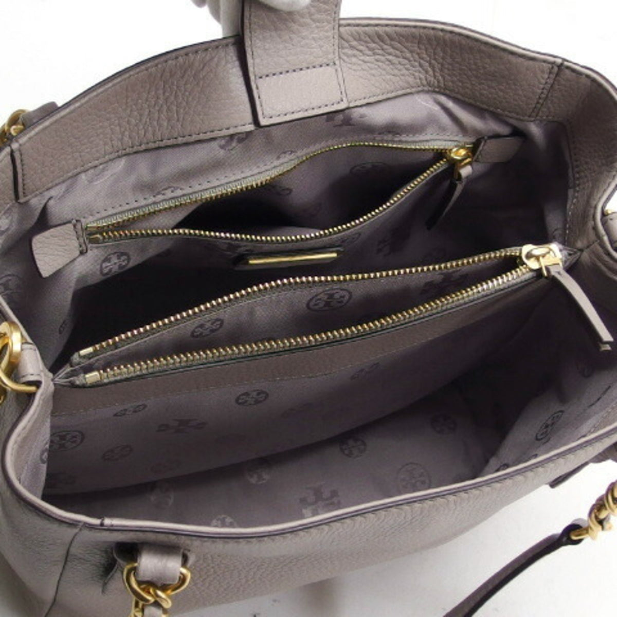 Tory Burch Gray Leather Handbag Shoulder Bag (Pre-Owned)