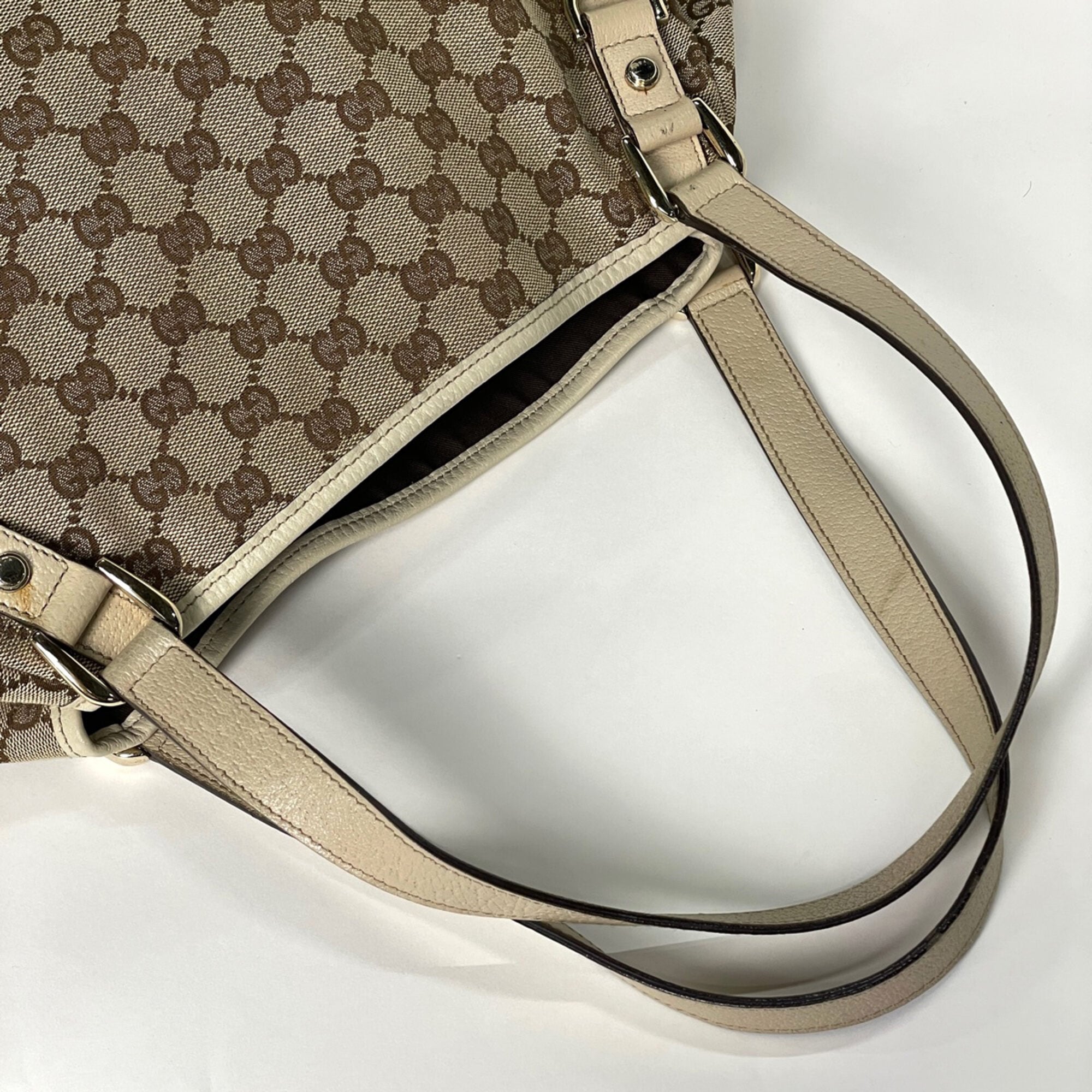 Gucci Beige Gg Canvas Leather Tote Bag (Pre-Owned)