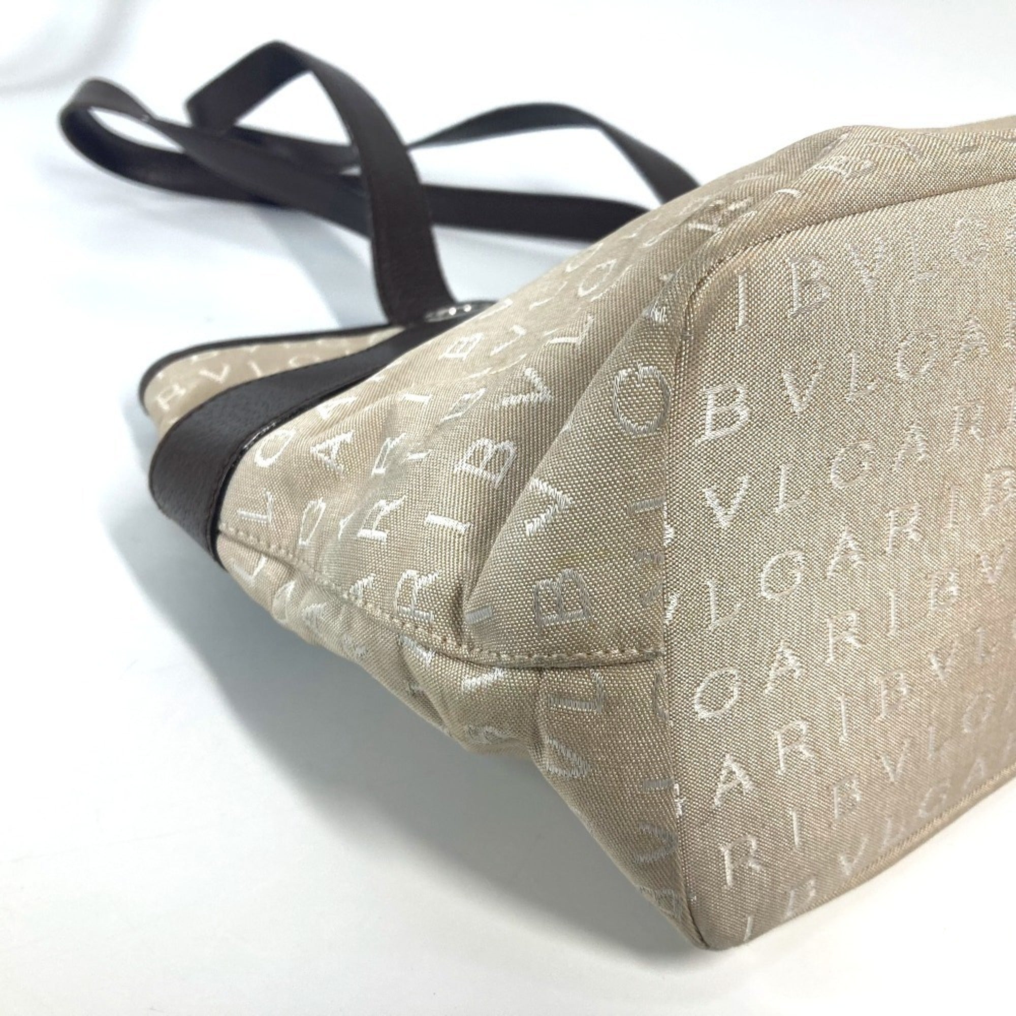 Bvlgari Beige Canvas Leather Shoulder Bag Tote Bag (Pre-Owned)