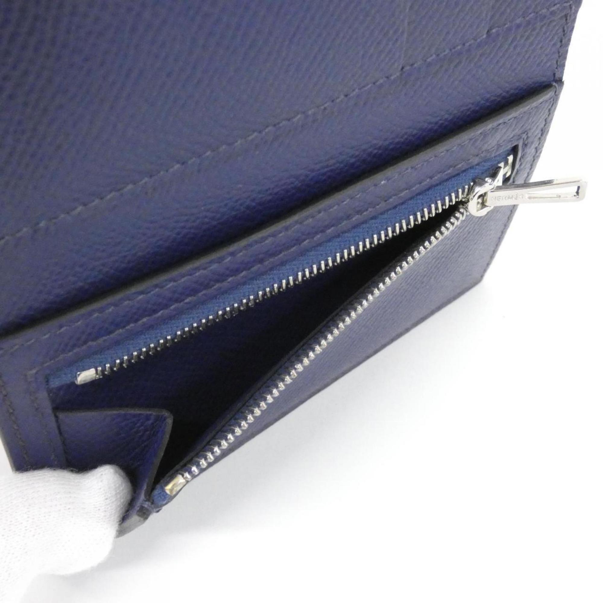 Hermes Beige Bleu Saphir Blue Epsom Leather Wallet (Tri-Fold) (Pre-Owned)