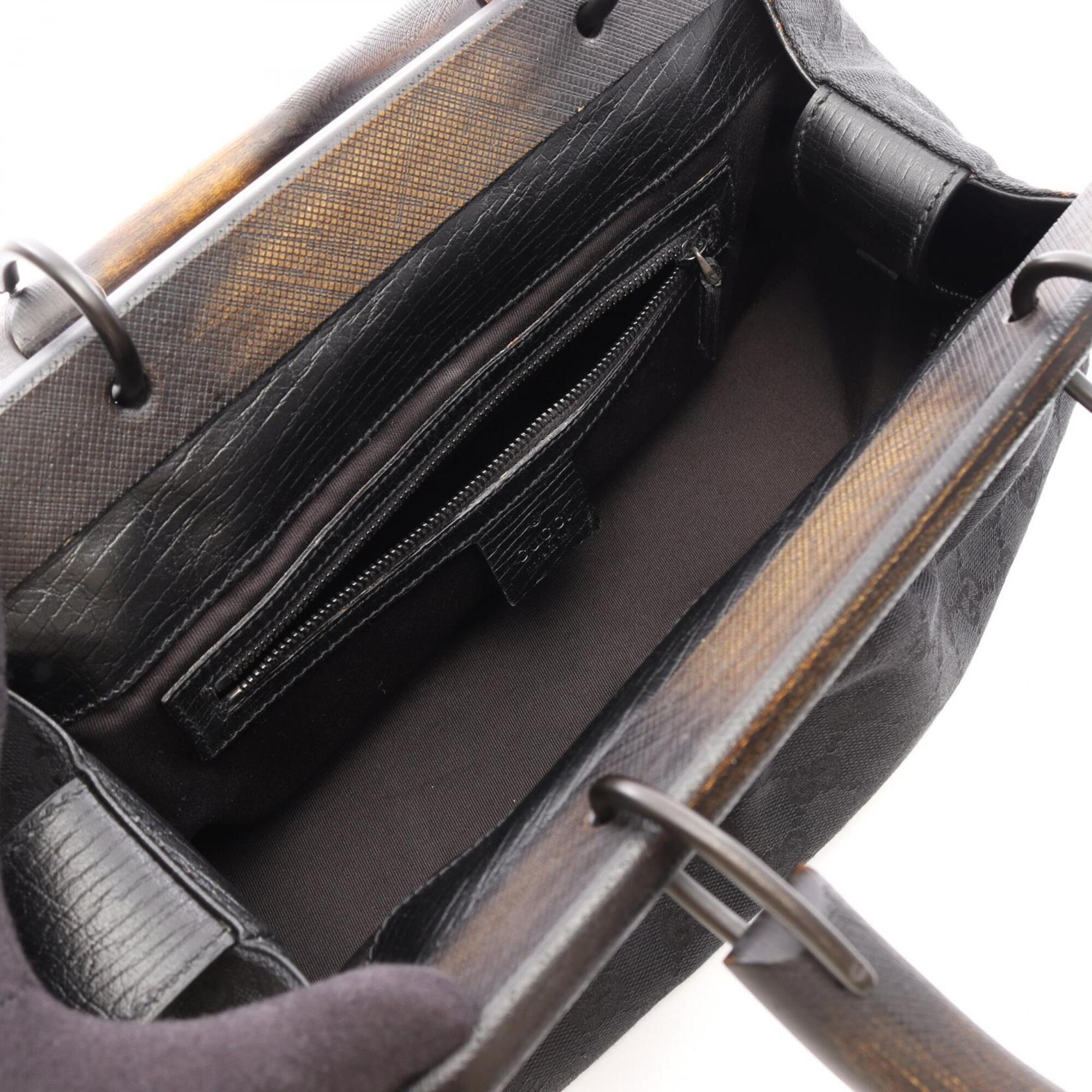 Gucci Black Canvas Wood Handbag (Pre-Owned)