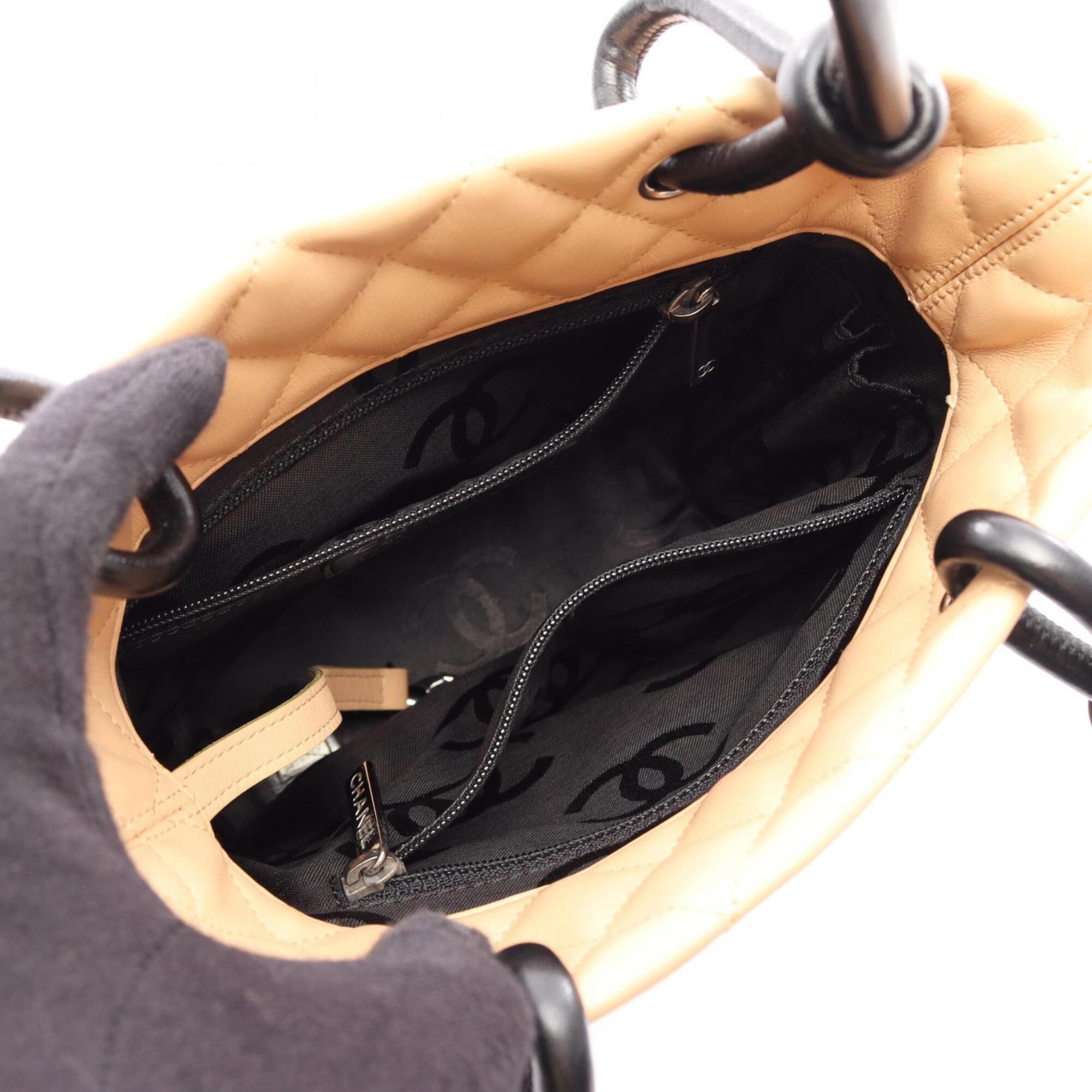 Chanel Ligne Cambon Beige Black Leather Handbag Tote Bag (Pre-Owned)