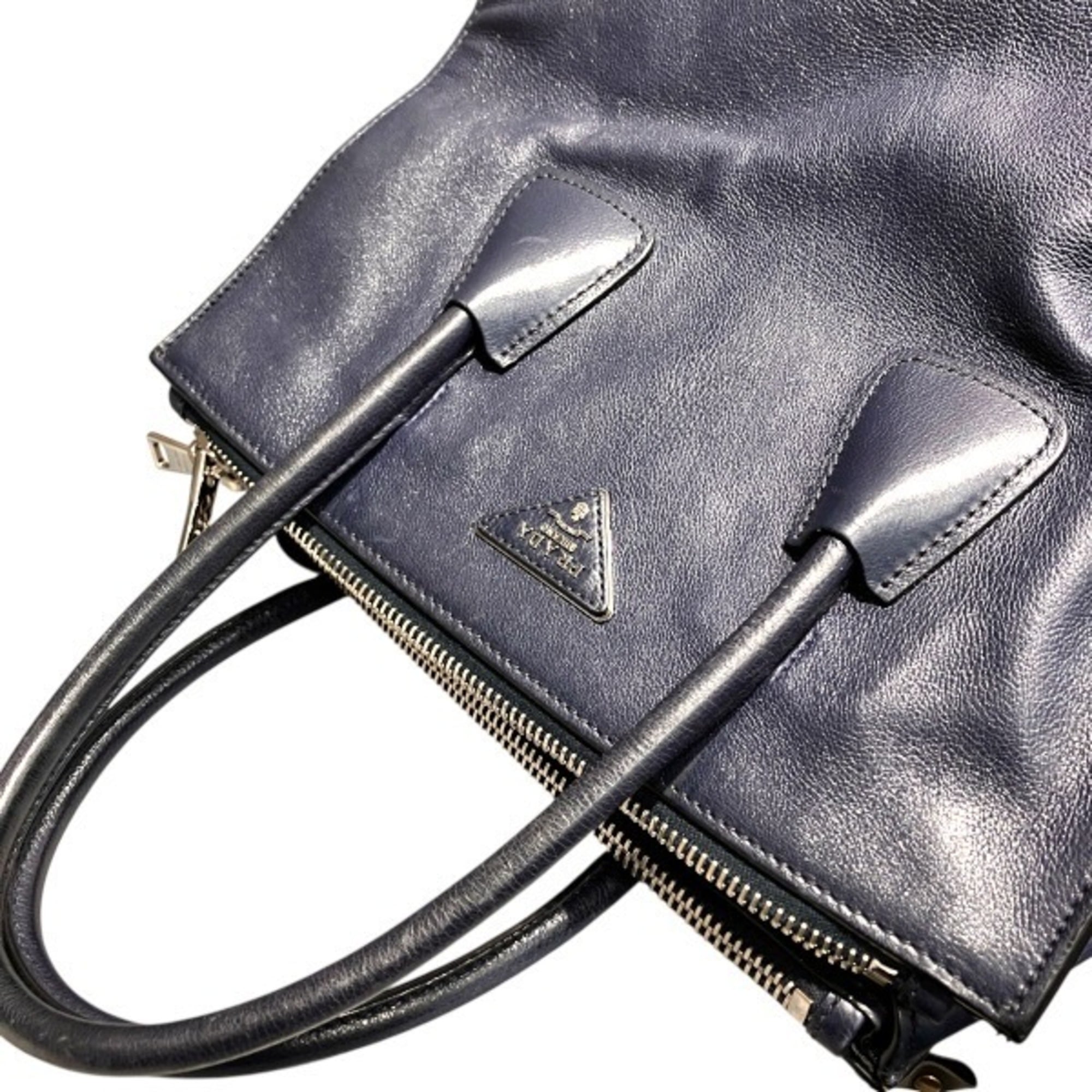 Prada Navy Leather Handbag Tote Bag (Pre-Owned)