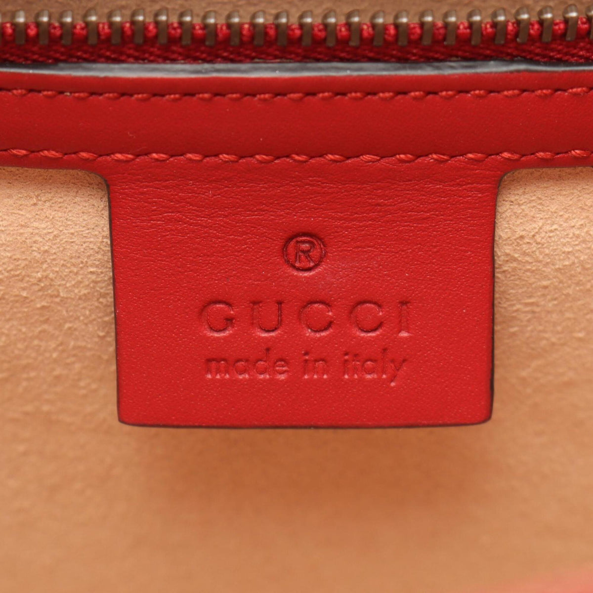 Gucci Ivory Navy Red Color Leather Handbag (Pre-Owned)