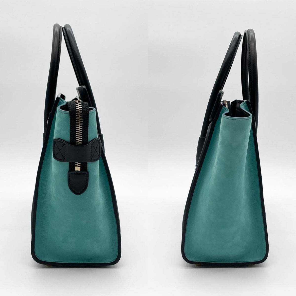 Celine Beige Black Green Leather Suede Handbag (Pre-Owned)
