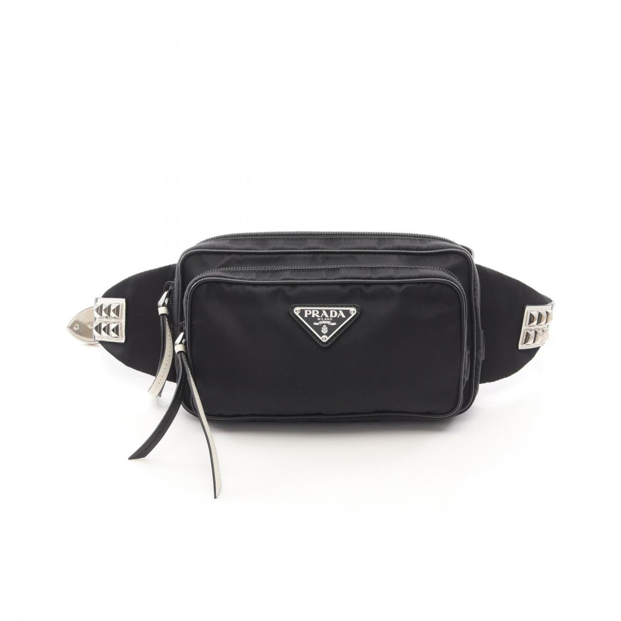 Prada Black White Nylon Leather Fanny Pack Handbag (Pre-Owned)