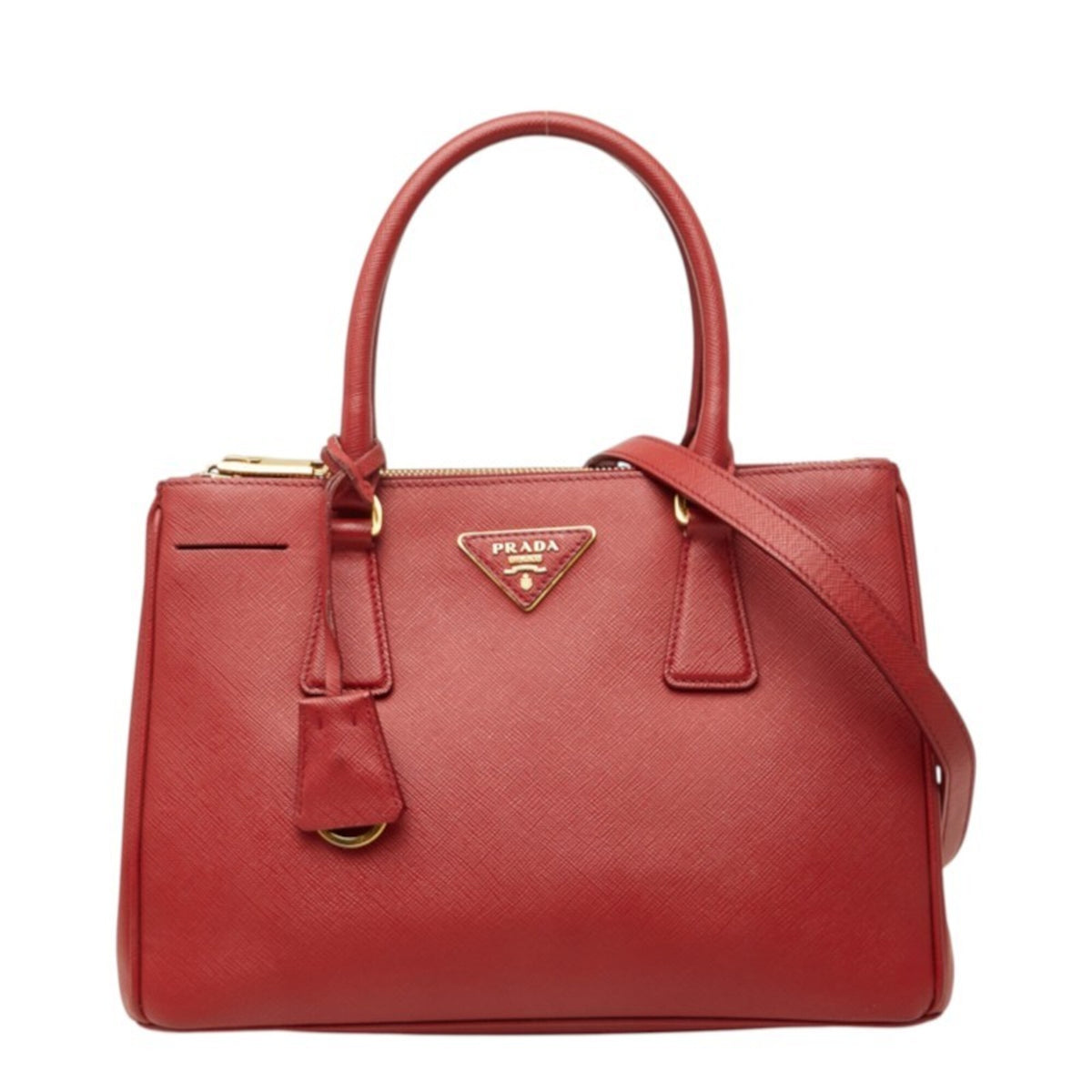 Prada Saffiano Red Color Leather Handbag Shoulder Bag (Pre-Owned)