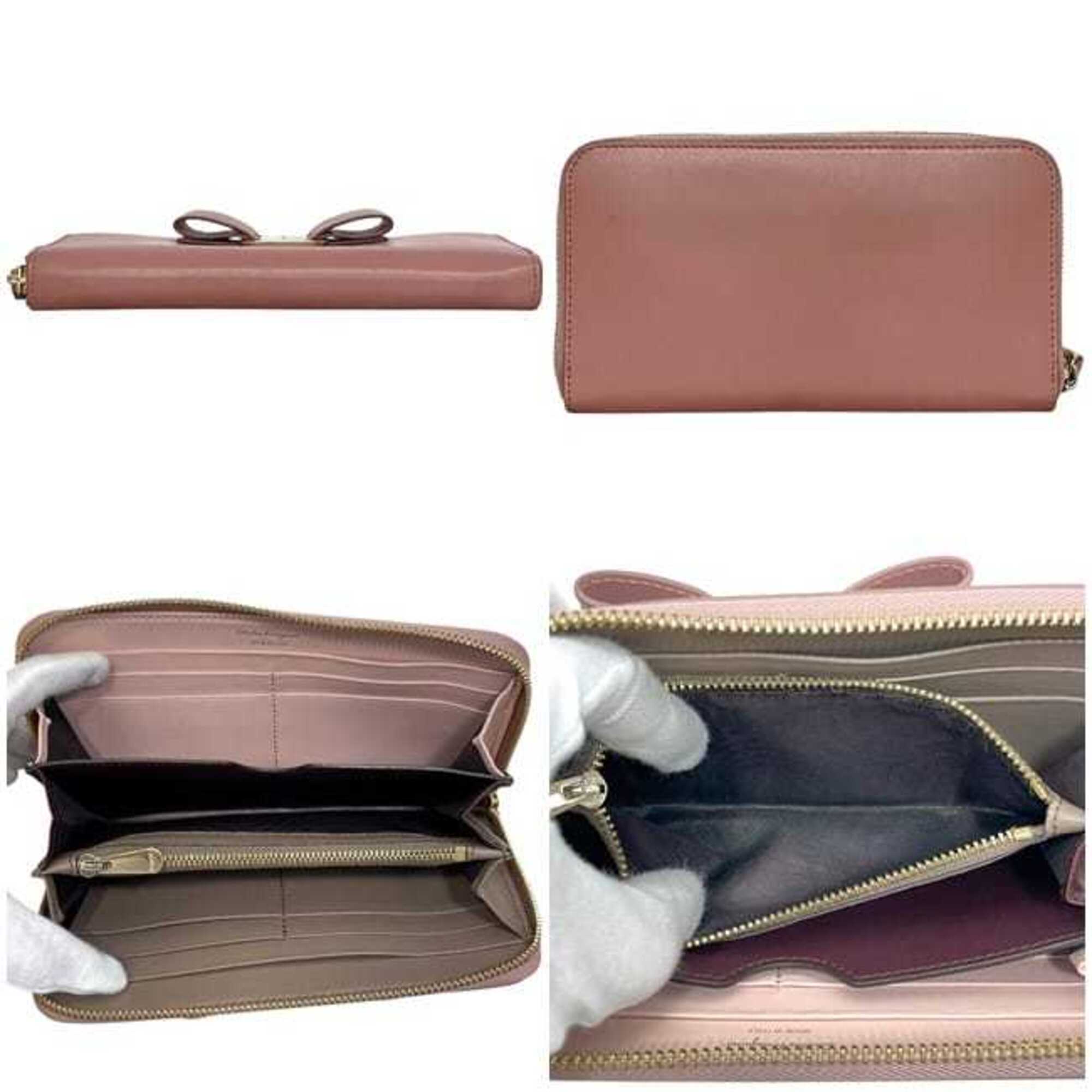 Salvatore Ferragamo Pink Leather Long Wallet (Bi-Fold) (Pre-Owned)