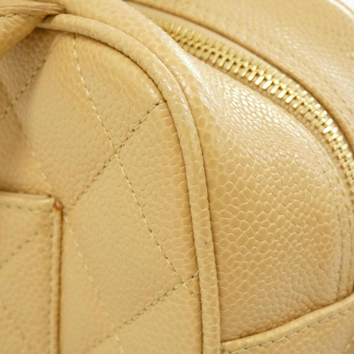 Chanel Beige Grained Calfskin Boston Bag Handbag (Pre-Owned)
