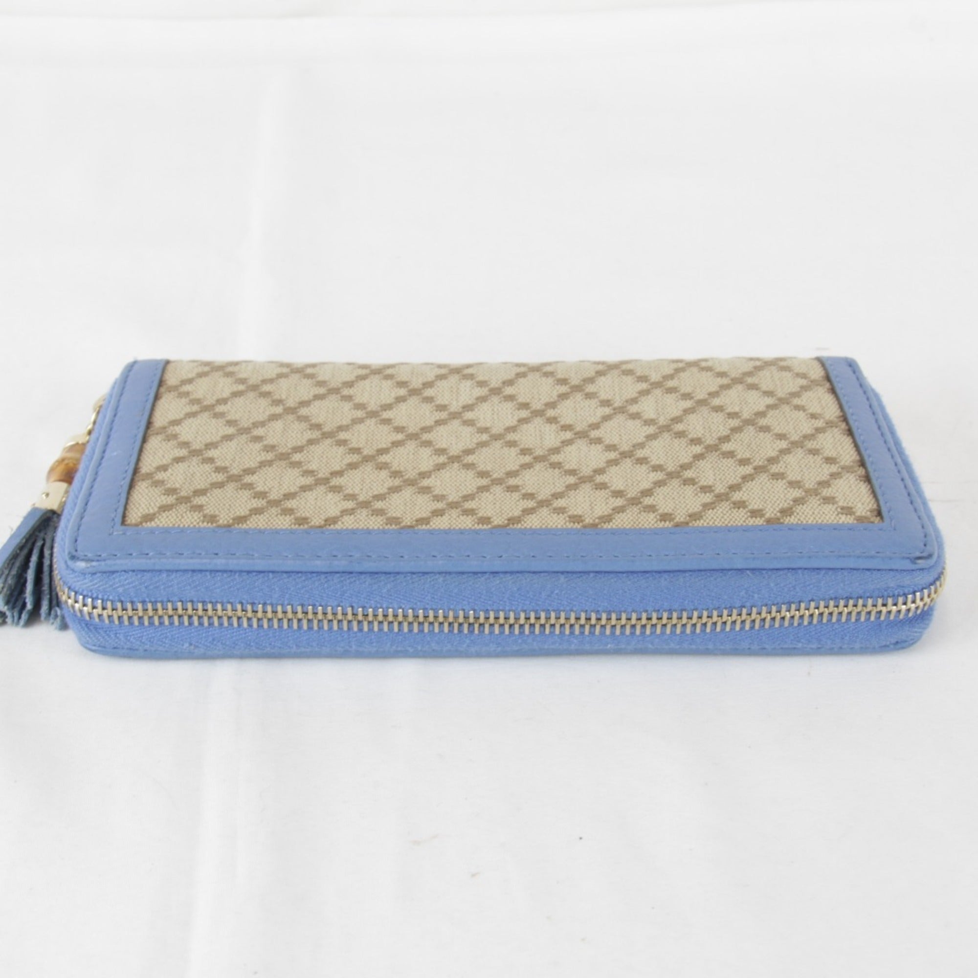Gucci Blue Canvas Leather Long Wallet (Bi-Fold) (Pre-Owned)