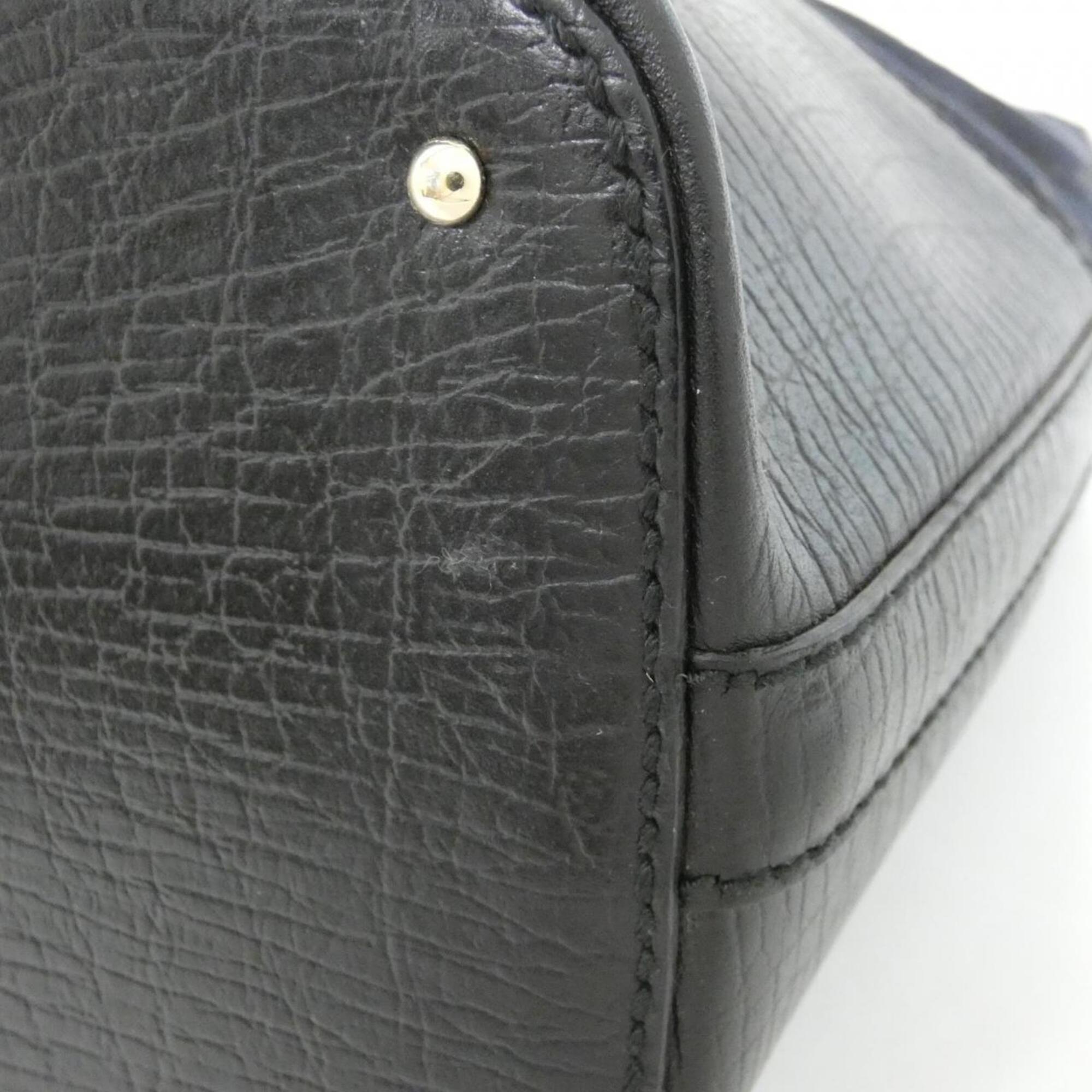 Gucci Beige Black Gg Canvas Leather Handbag (Pre-Owned)