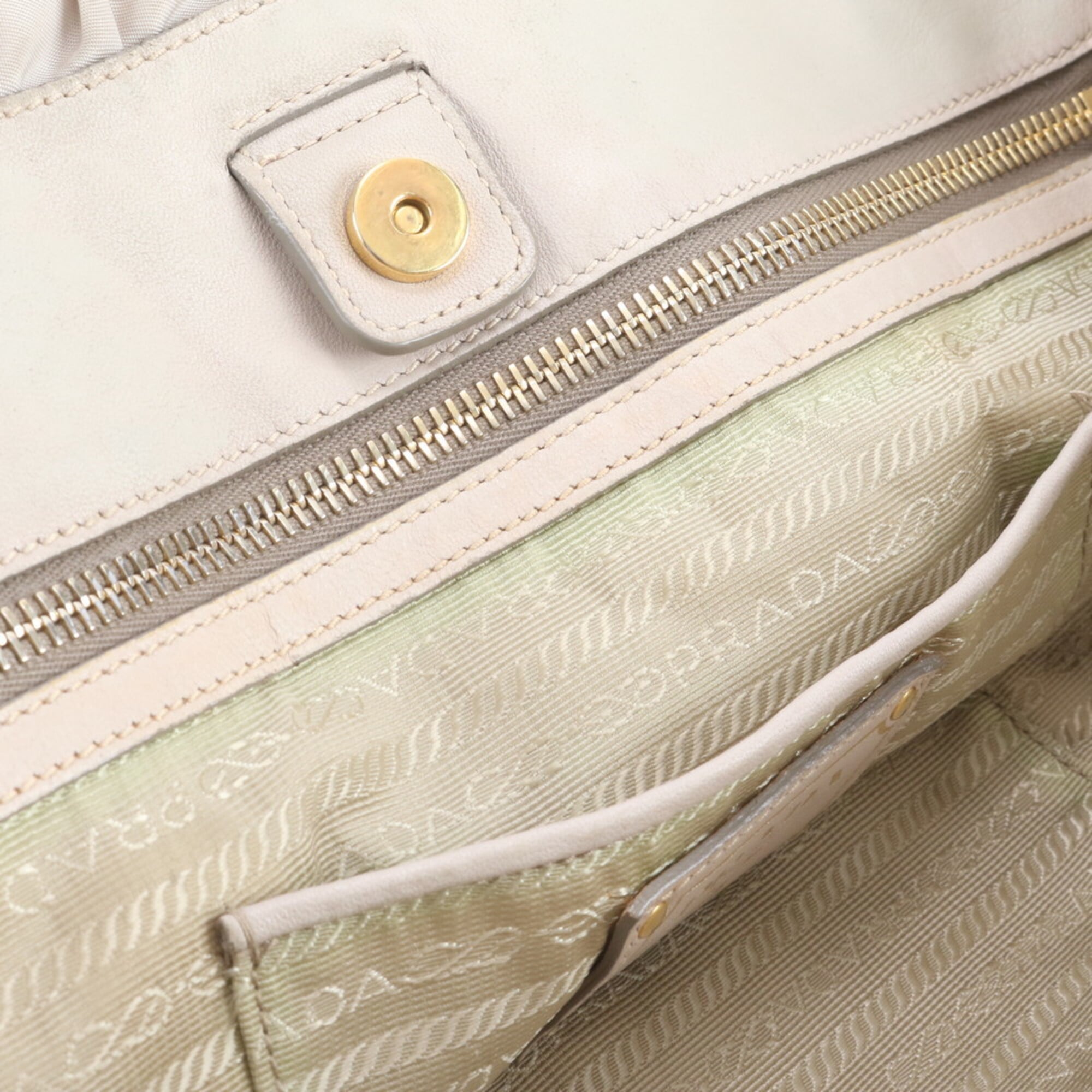 Prada Ivory Nylon Leather Shoulder Bag Tote Bag (Pre-Owned)