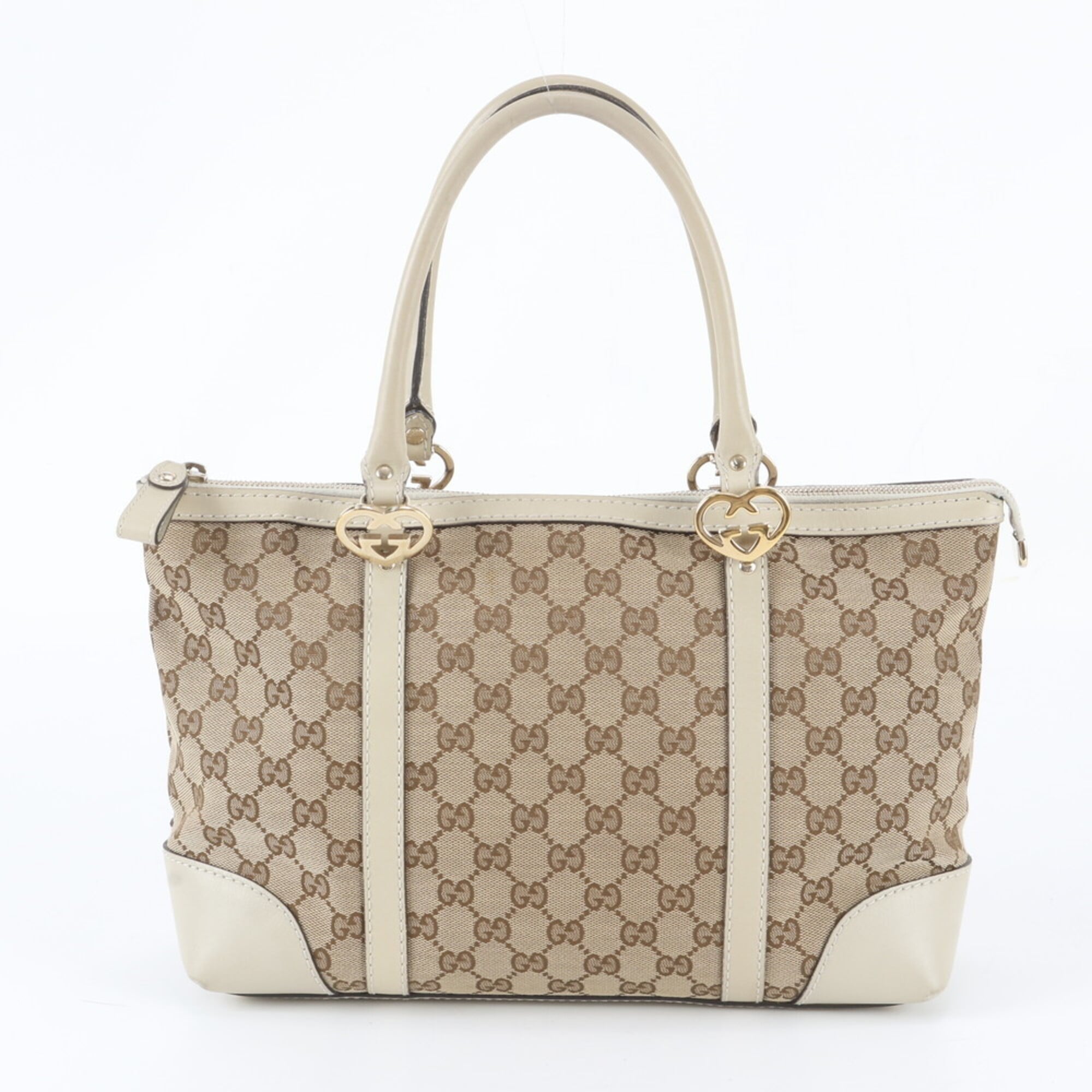 Gucci Beige Brown Leather Canvas Handbag Shoulder Bag Tote Bag (Pre-Owned)