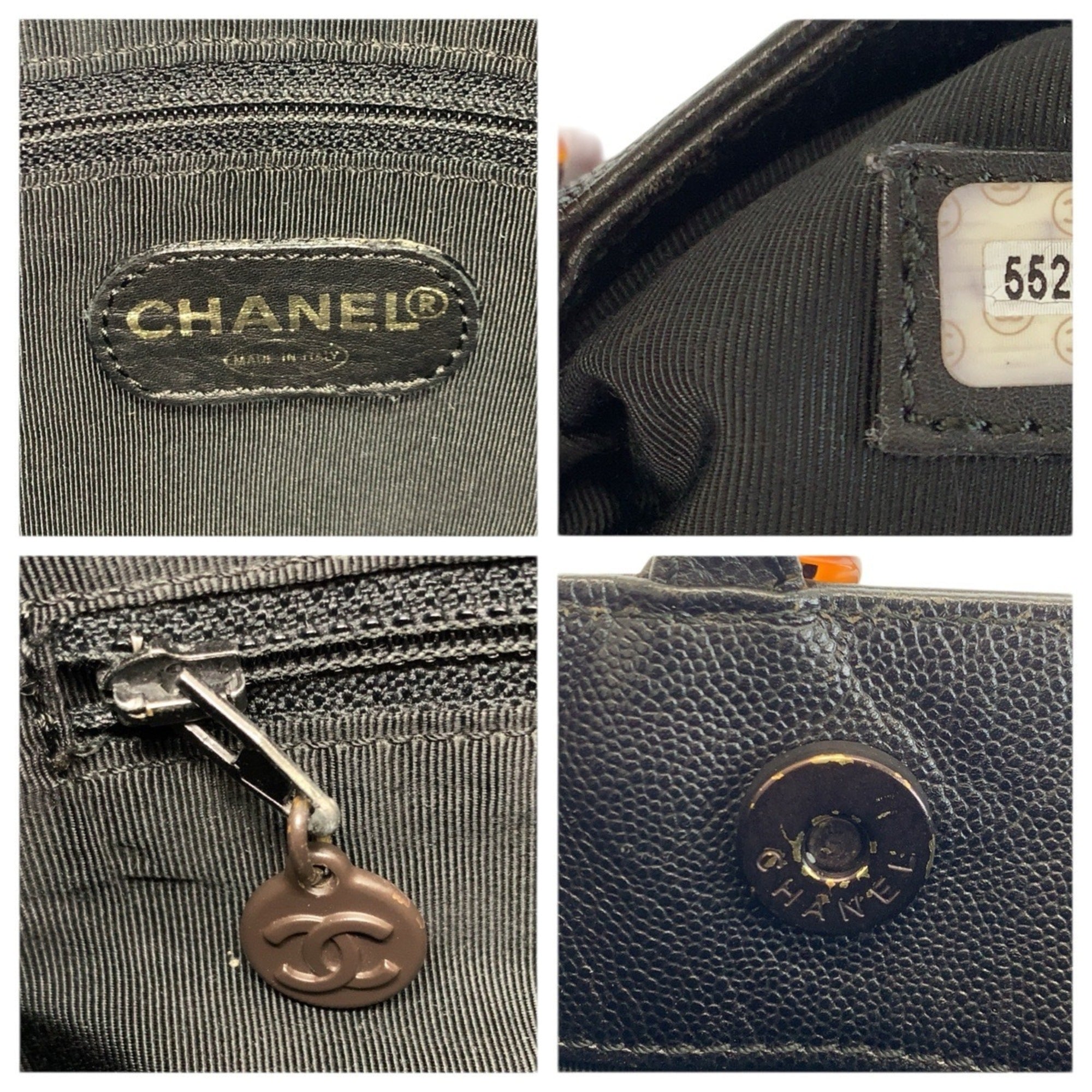 Chanel Black Marble Leather Shoulder Bag Tote Bag (Pre-Owned)