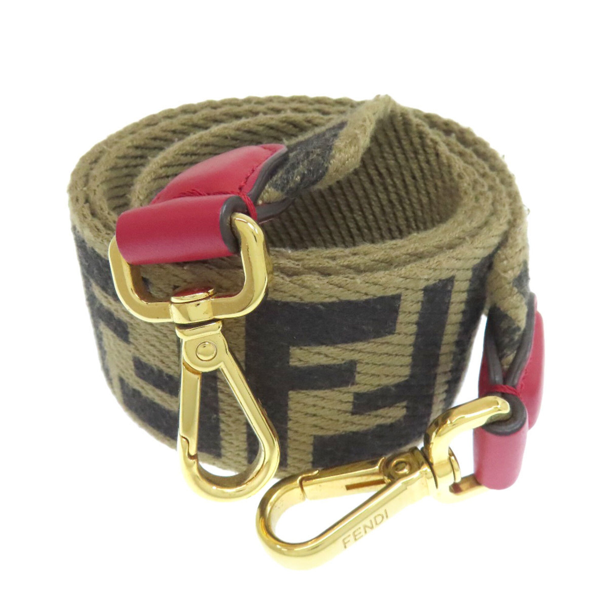 Fendi Beige Red Color Leather Handbag (Pre-Owned)