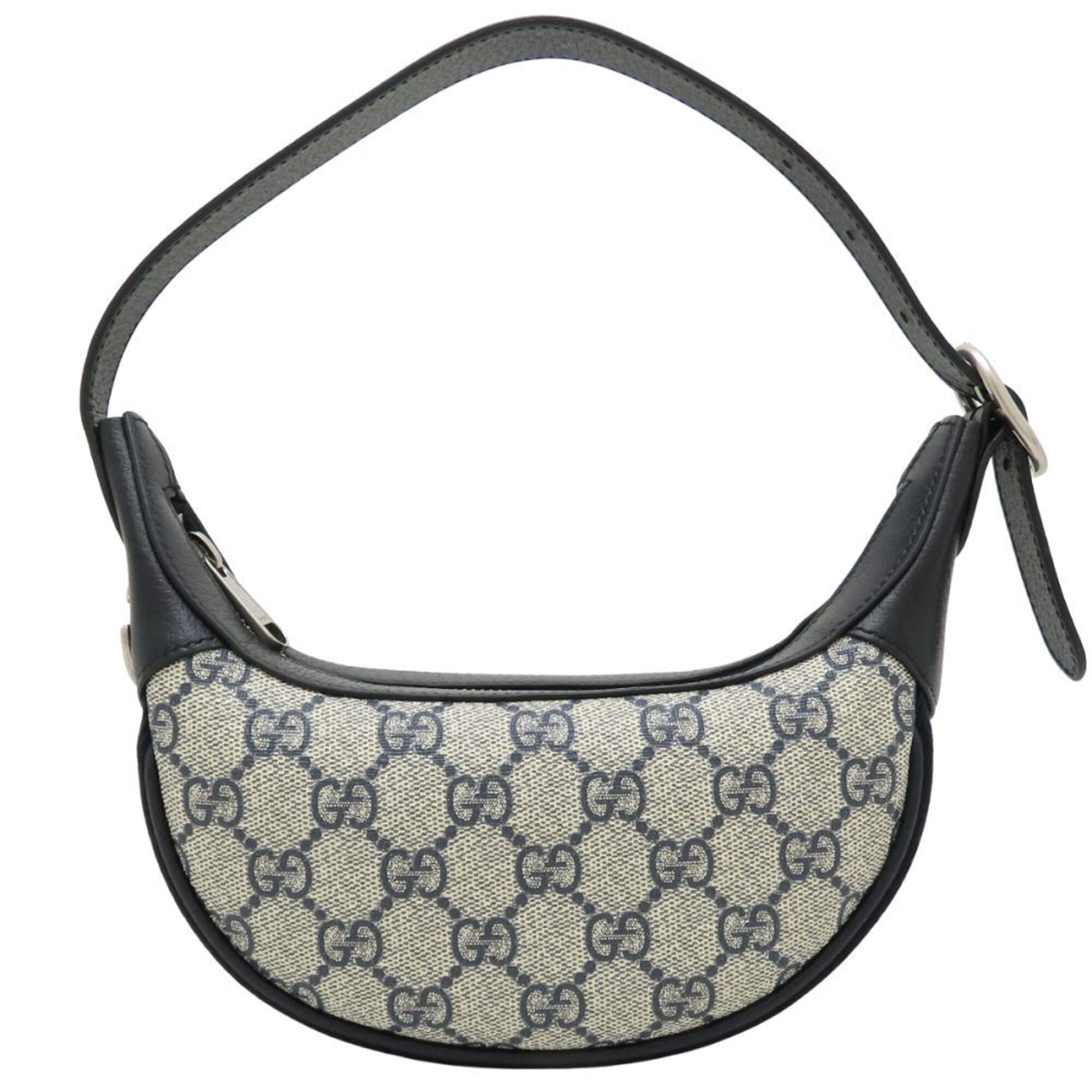 Gucci Beige Navy Gg Supreme Canvas Leather Handbag Pouch (Pre-Owned)