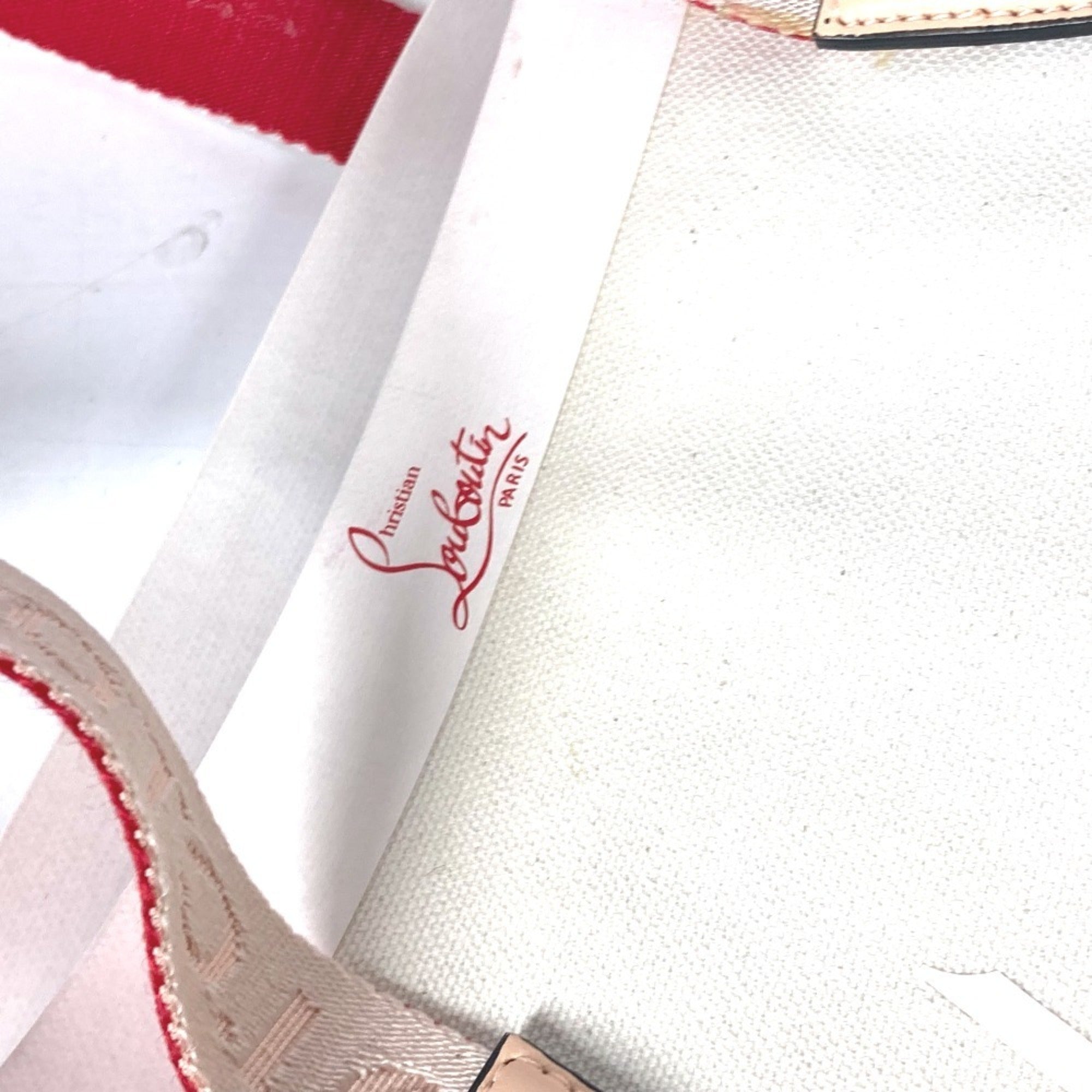 Christian Louboutin Pink White Canvas Leather Shoulder Bag Tote Bag (Pre-Owned)