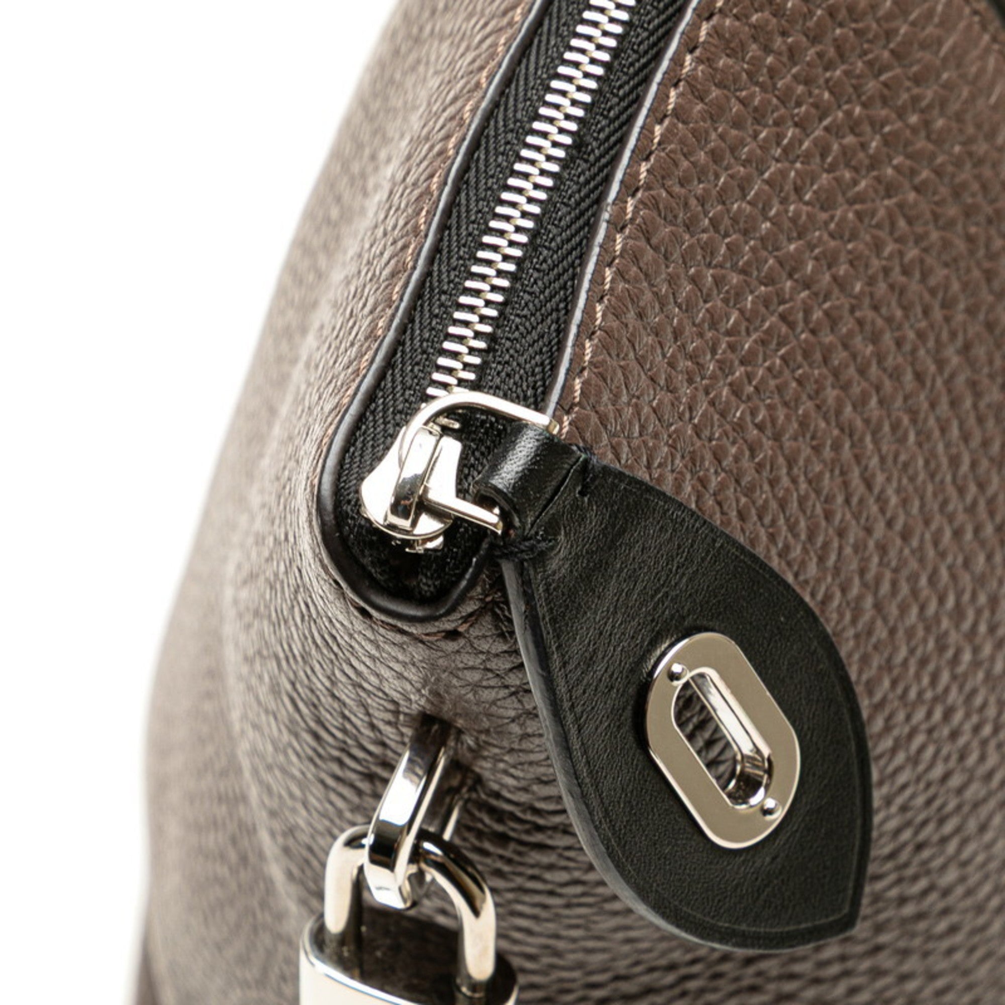 Louis Vuitton Dark Brown Off-White Leather Handbag (Pre-Owned)