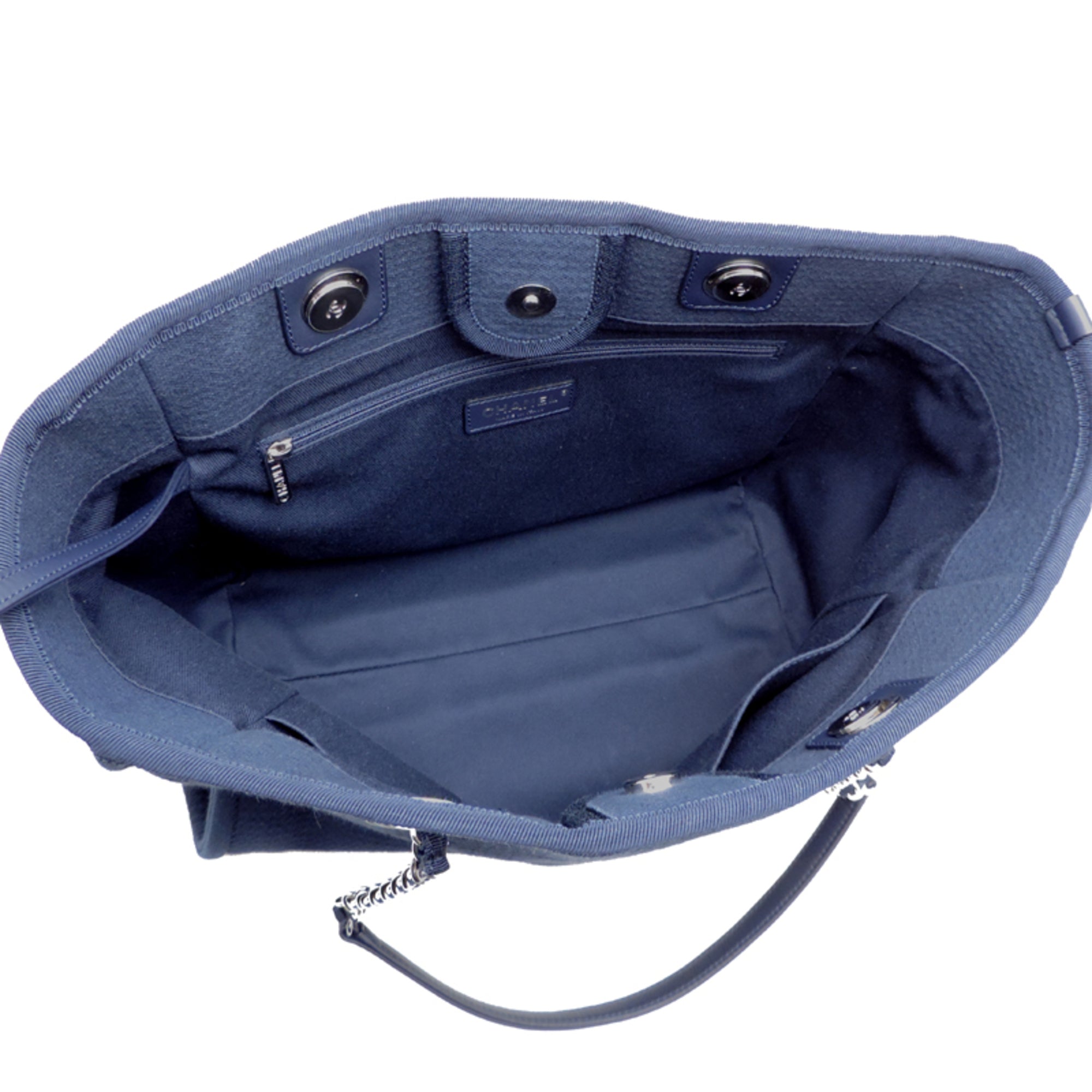 Chanel Navy Canvas Leather Pouch Shoulder Bag (Pre-Owned)