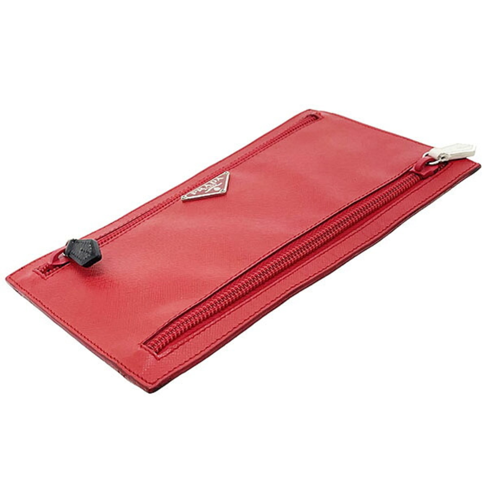 Prada Black Multi-Color Orange Red Color White Yellow Leather Saffiano Pouch (Pre-Owned)