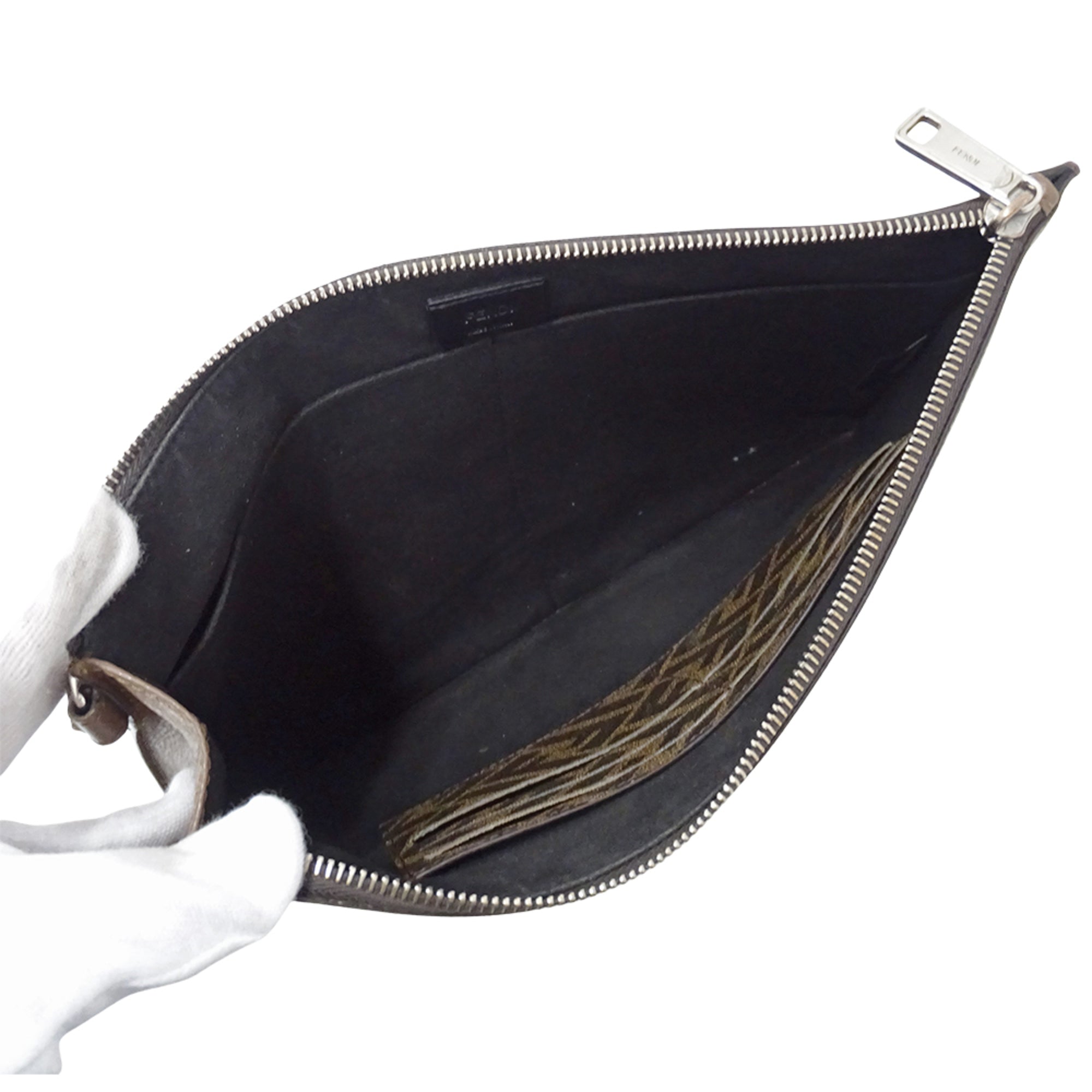 Fendi Zucca Brown Yellow Pvc Clutch Bag Handbag (Pre-Owned)