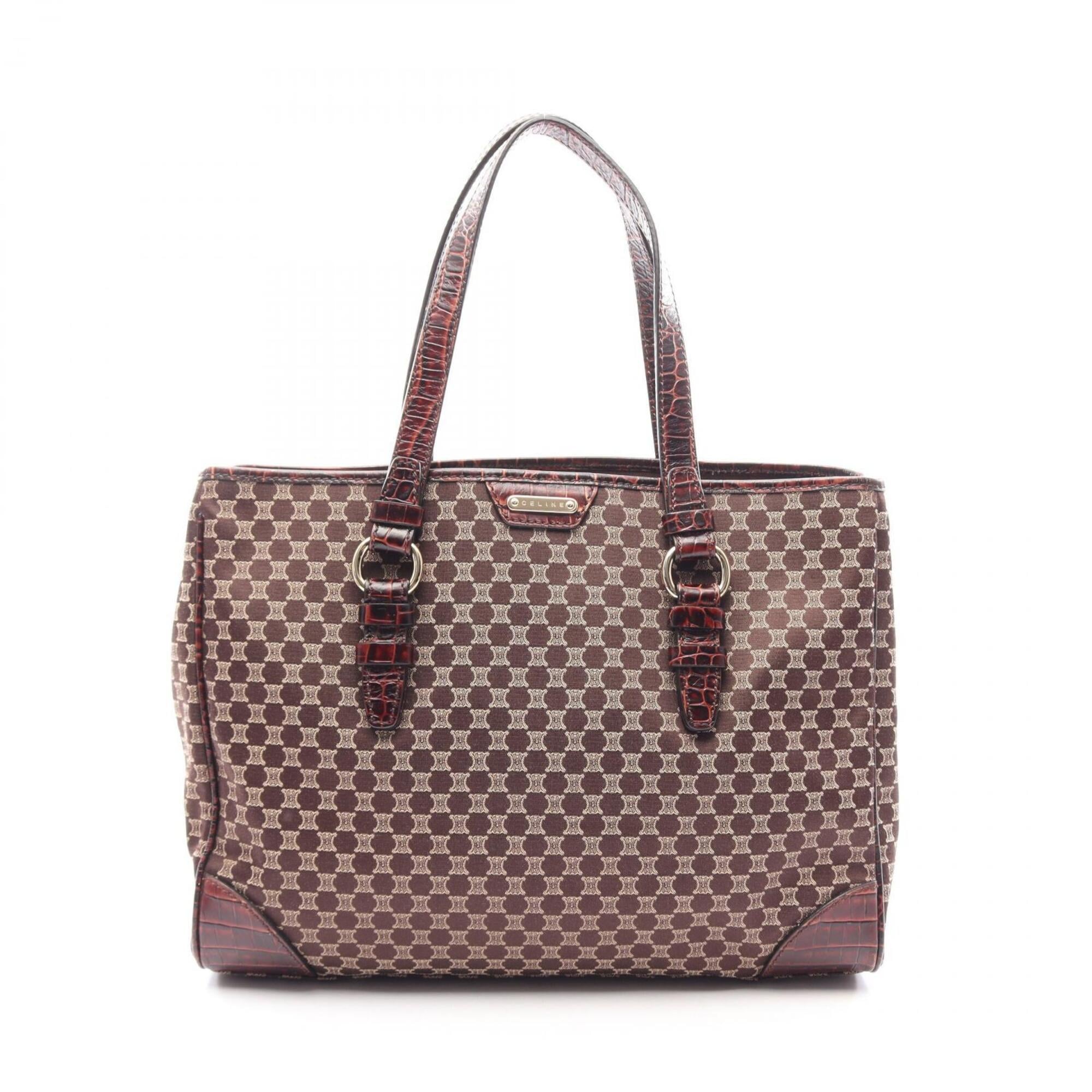Celine Macadam Brown Canvas Leather Handbag Tote Bag (Pre-Owned)