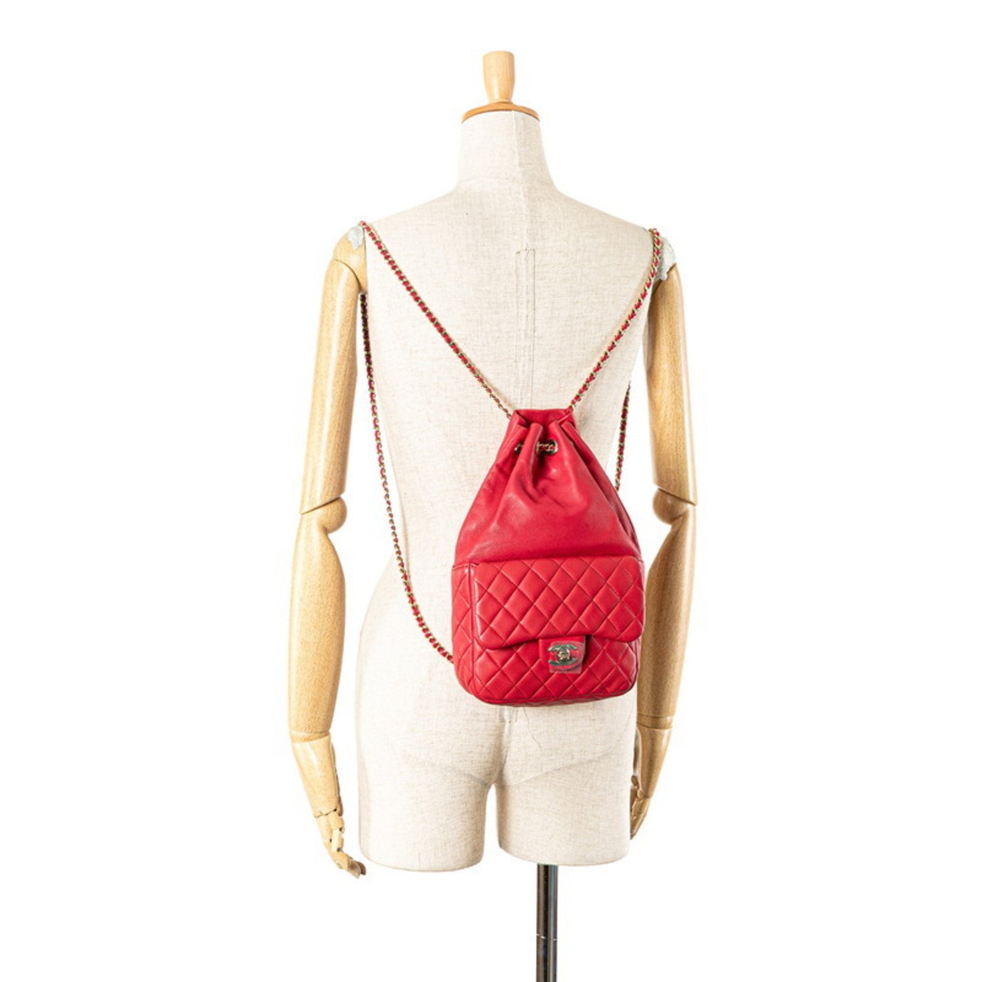 Chanel Red Color Leather Backpack (Pre-Owned)