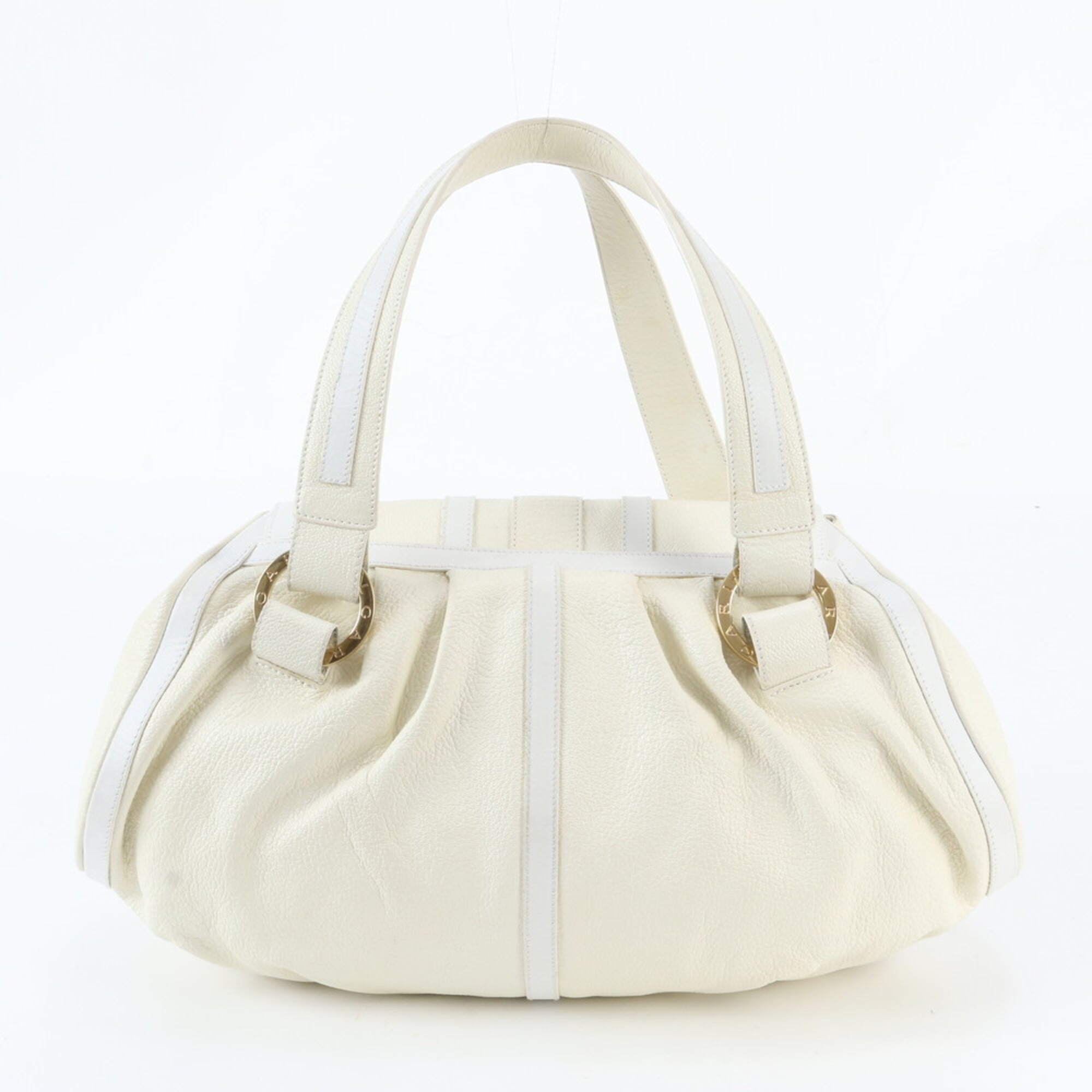 Bvlgari White Leather Handbag Shoulder Bag Tote Bag (Pre-Owned)