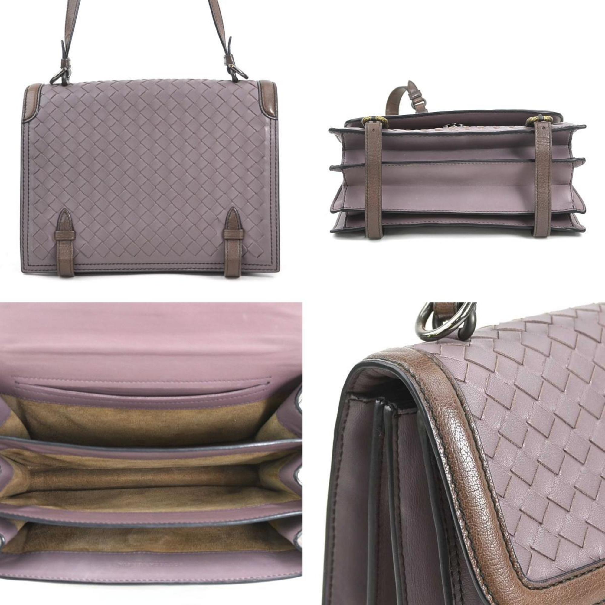 Bottega Veneta Intrecciato Purple Brown Leather Shoulder Bag (Pre-Owned)
