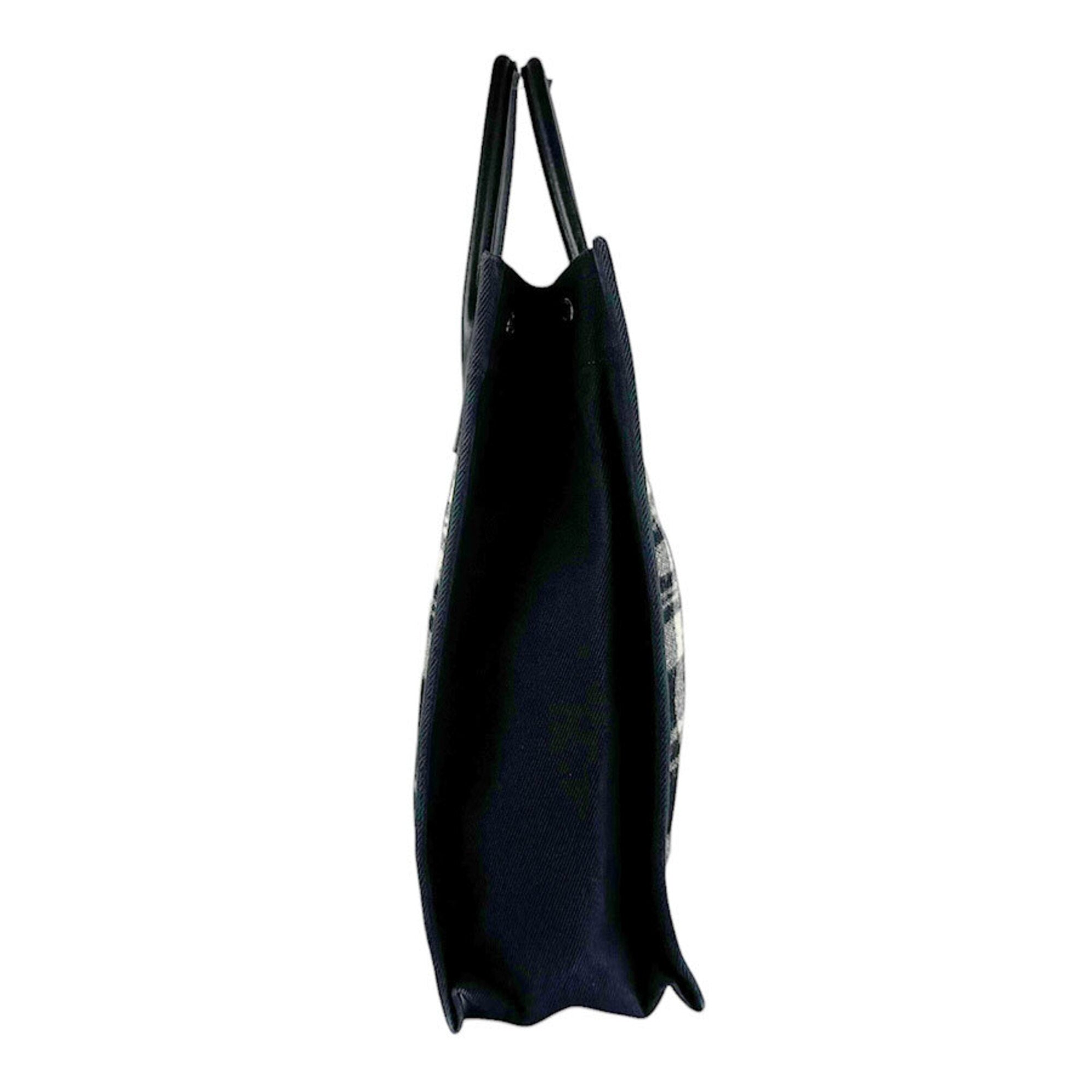 Saint Laurent Black White Leather Cotton Handbag Tote Bag (Pre-Owned)