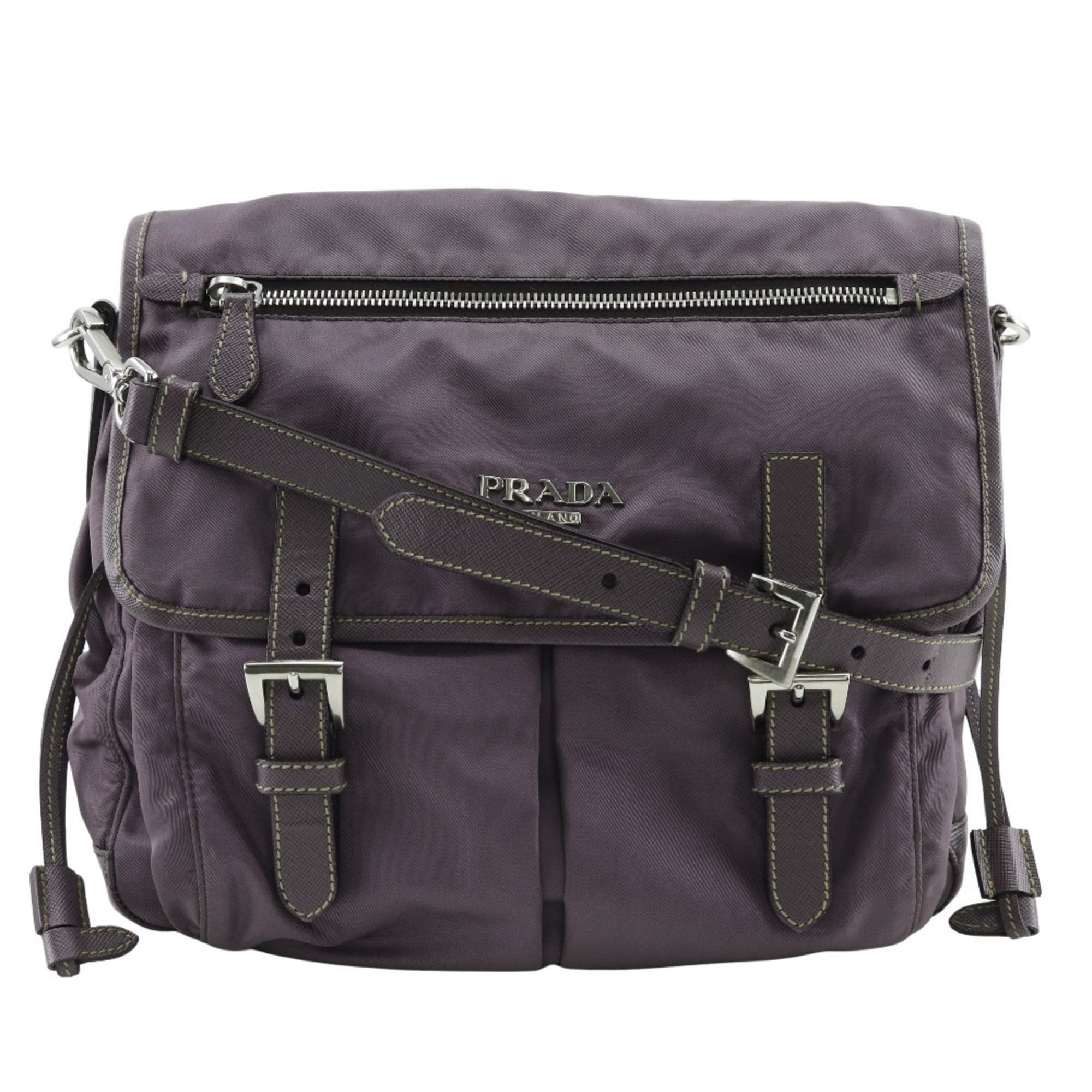 Prada Purple Nylon Leather Shoulder Bag (Pre-Owned)