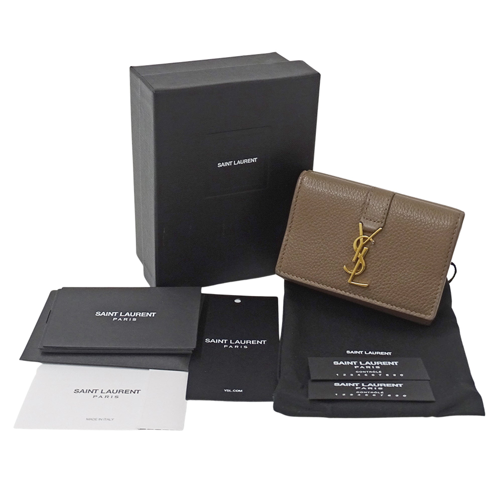 Saint Laurent Beige Brown Leather Wallet (Tri-Fold) (Pre-Owned)