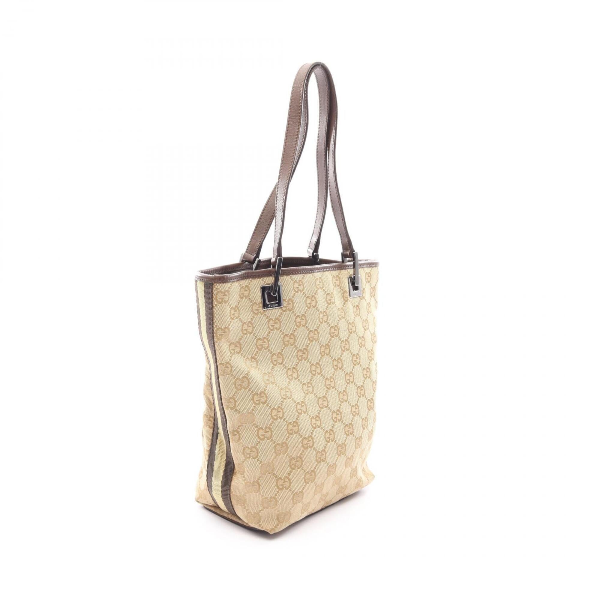 Gucci Beige Brown Canvas Leather Handbag Tote Bag (Pre-Owned)